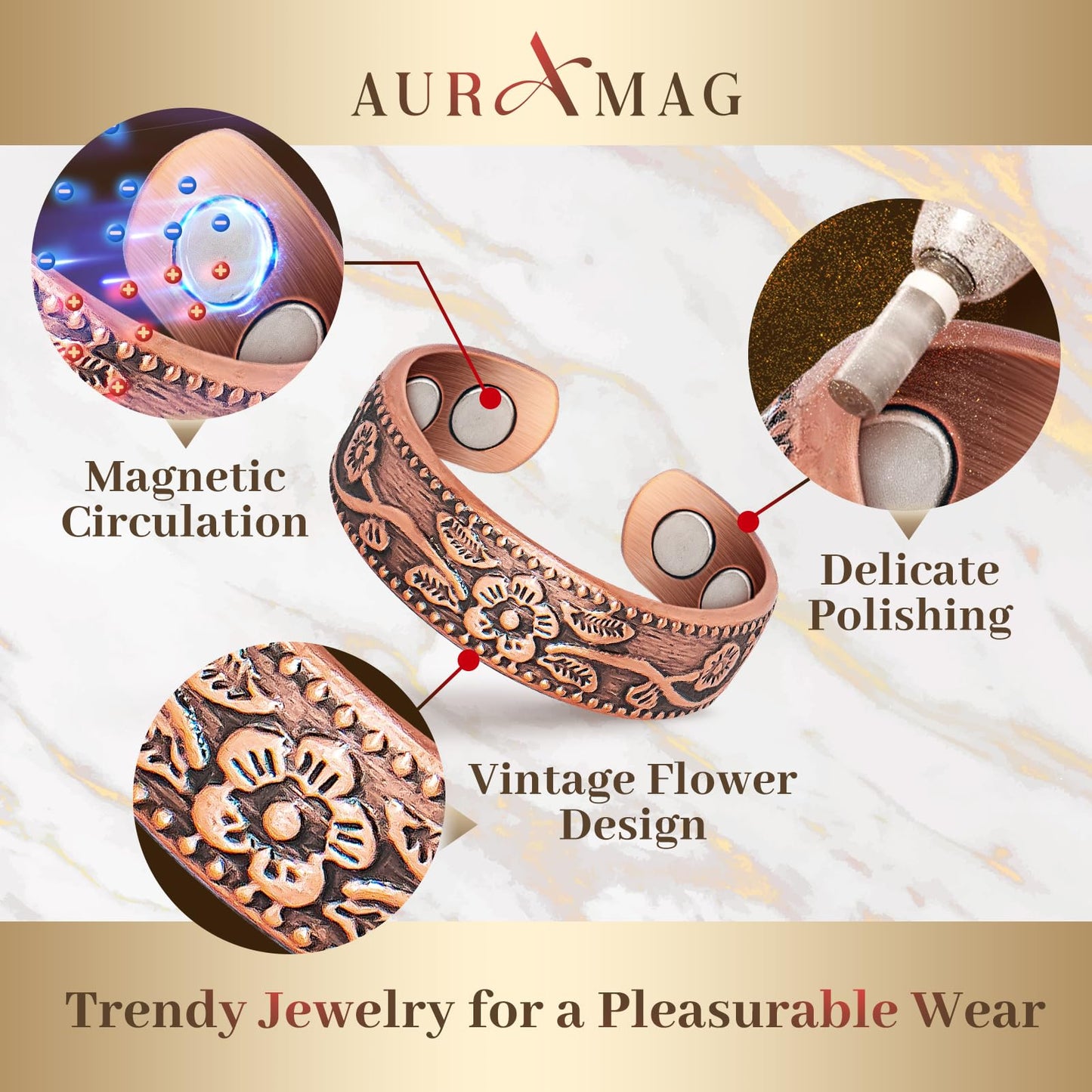 Copper Rings for Women, Thumb Rings 99.99% Pure Copper Magnetic Rings with 3500 Gauss Magnets,Copper Jewelry for Women with Box(2 PCS)