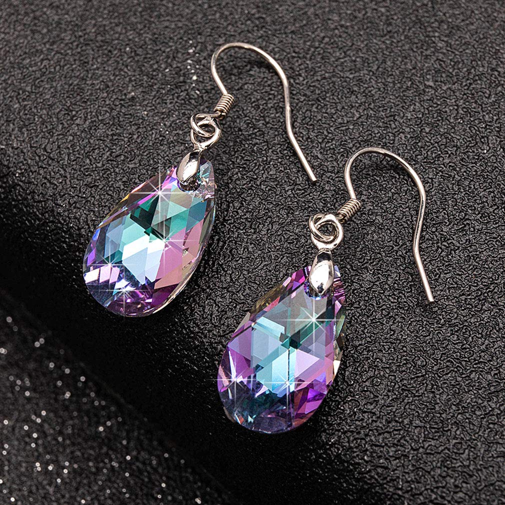 Austrian Crystal Teardrop Dangle Earrings for Women Drop Hook Earring 925 Sterling Silver Hypoallergenic Jewelry (Vitrail Light)