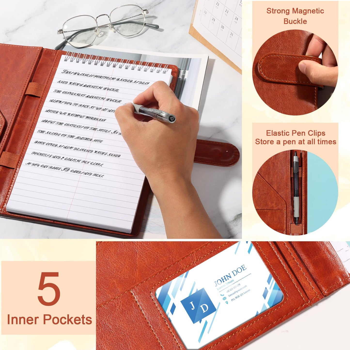 SHIQIKEJIPTY Steno Pad Holder PU Leather Cover 6x9 Steno Pad Cover Business Padfolio Organizer Compatible With 6x9 Steno Notebook Portfolio Pocket Organizer With Pen Loop for Business Office（Brown）