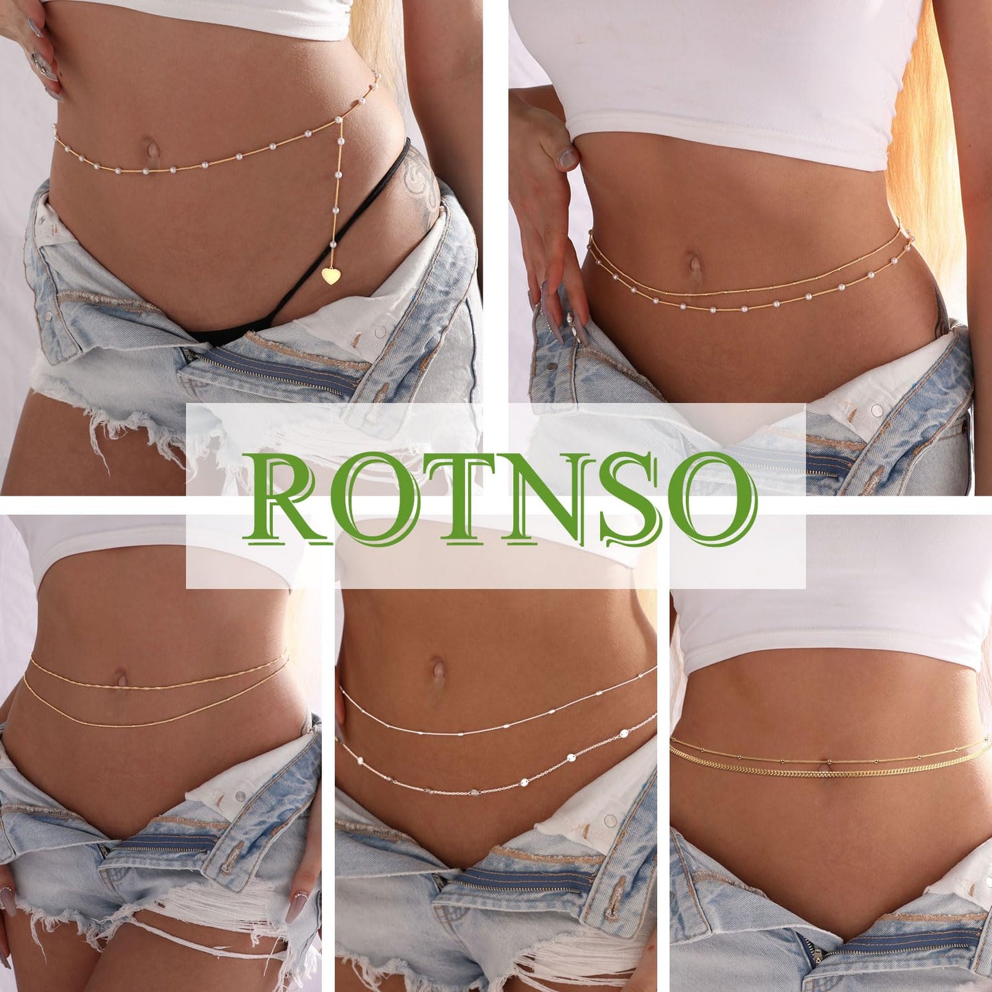 Rotnso Silver Plated Body Chains Dainty Boho Layered Beach Waist Bead Chain Adjustable Bikini Belly Chain Jewelry Accessories for Women Sexy