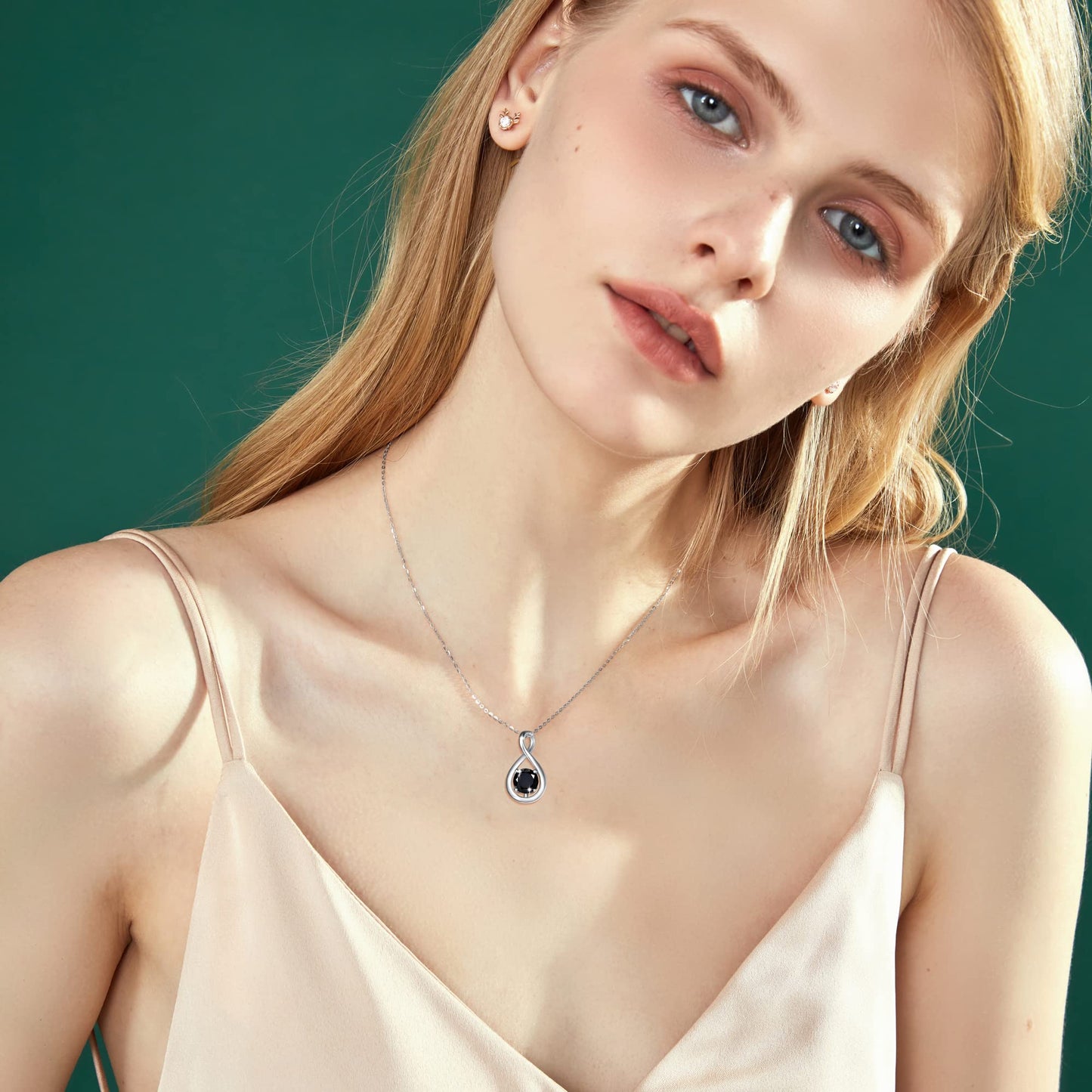 FANCIME Black Tourmaline Necklace Graduation Gift Sterling Silver Dainty Infinity Pendant Crystal Black Onyx Fine Gemstone Jewelry Anniversary Birthday Mothers Day Gifts for Women Her