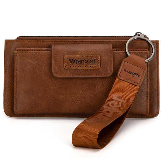 Montana West X Wrangler Brown Wristlet Wallet Minimalist Clutch Womens Wallet Rfid Card Cases & Money Organizers with Coin Purse and Smooth Zipper