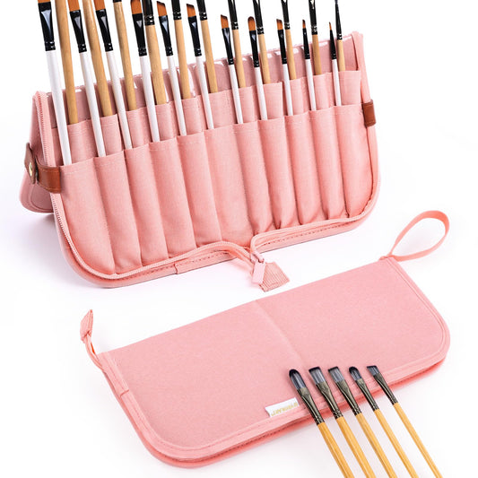 Paint Brush Holder Case for Artists with 22 Slots, Brush Organizer with Pop-Up Stand, Travel Paintbrush Storage Bag for Acrylic Oil Watercolor, Zippered Art Brush Cover (Brushes Not Included)