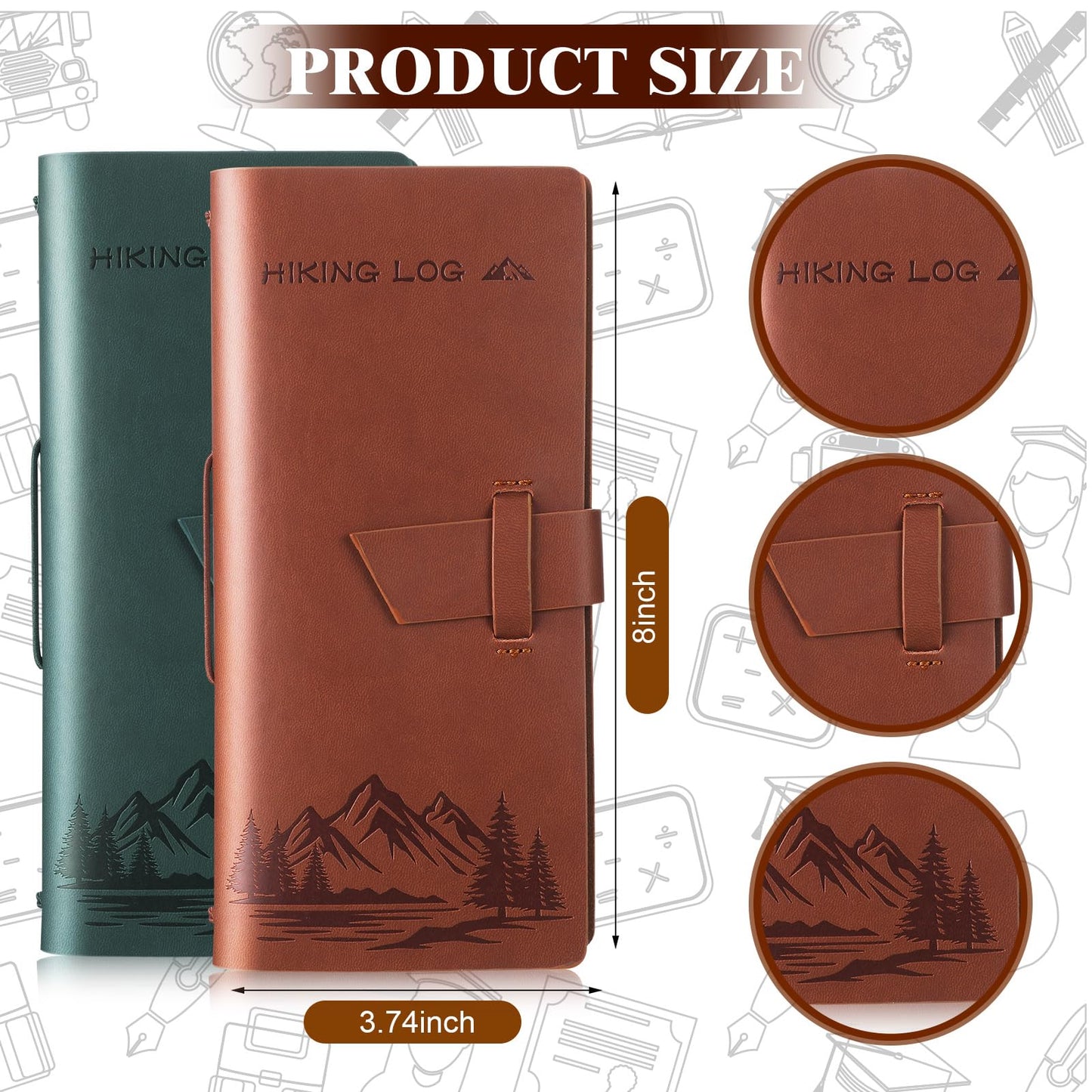 Fulmoon 2 Pcs 8 x 3.7 Inch Hiking Logbooks Books PU Leather Hiking Journal for Travel Diary Planner Birthday Gifts Adventure Sketchbook Women Men Lovers, Green, Brown