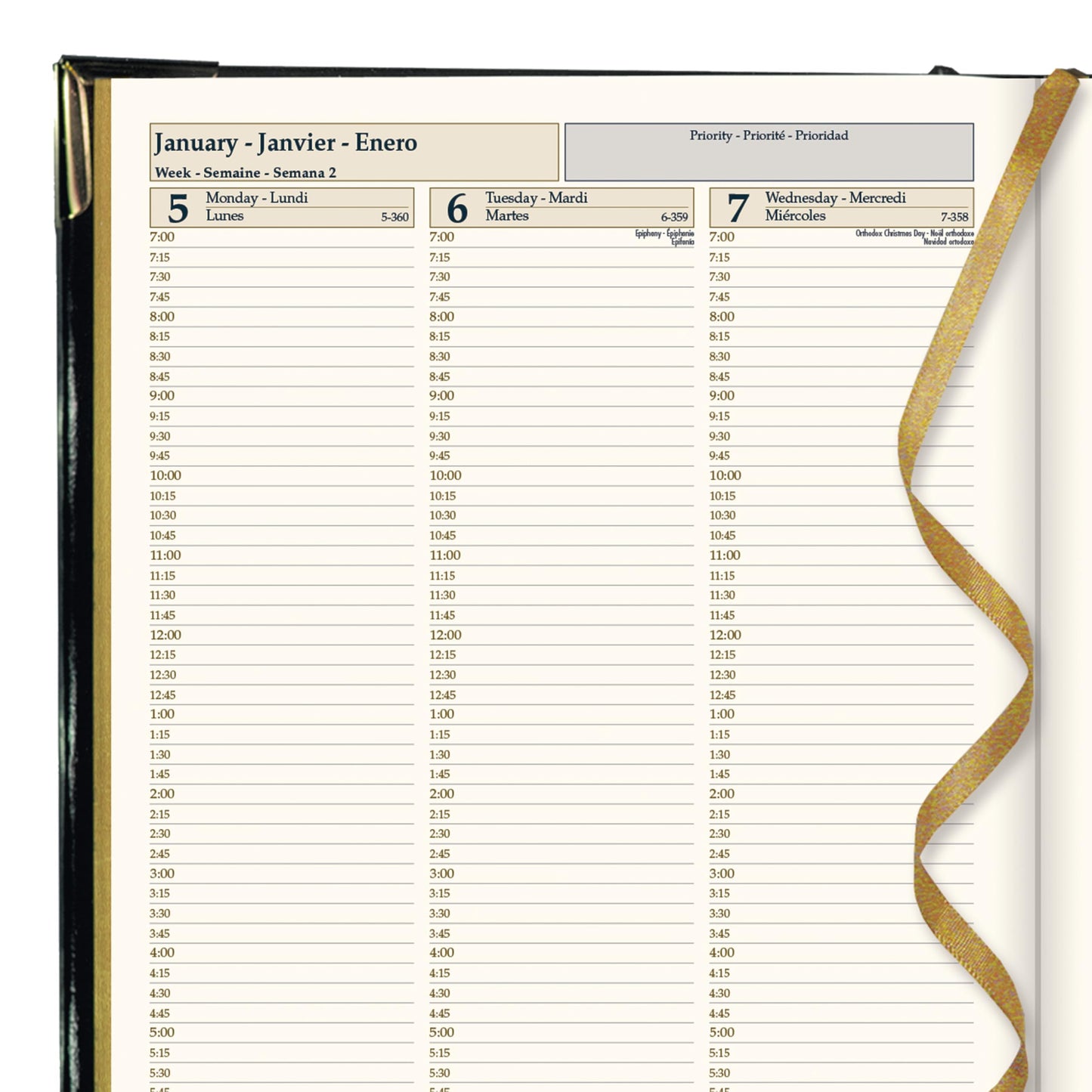 Brownline® 2026 Executive Weekly Planner, Appointment Book, 12 Months, January to December, Sewn Binding, 10.75" x 7.75", Assorted Colors, Trilingual (CBE512.ASX-26)
