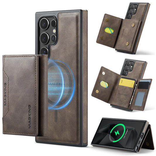 SZHAIYU K2 2 in 1 Detachable Magnetic Phone Cases Compatible with Samsun Galaxy S24 Ultra Case with Card Holder RFID Blocking, Compatible with Magsafe Wallet, Leather 6.8'' (S24 Ultra,Coffee)