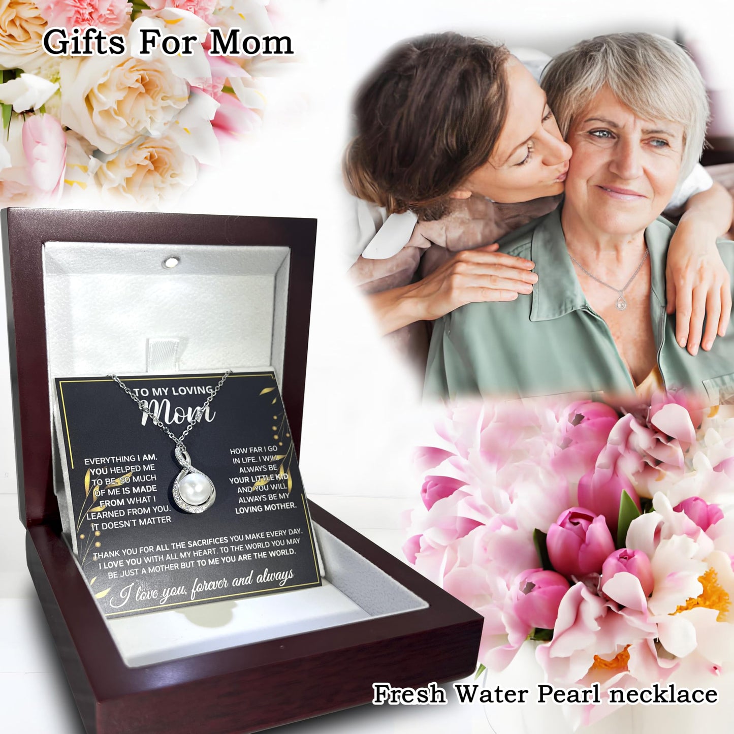 Mothers Day Gifts Mom Necklace For Women 925 Sterling Silver Mother Of Pearl Necklace Birthday Christmas Mom Gifts (MN1002Pearl8W, Sterling Sliver)