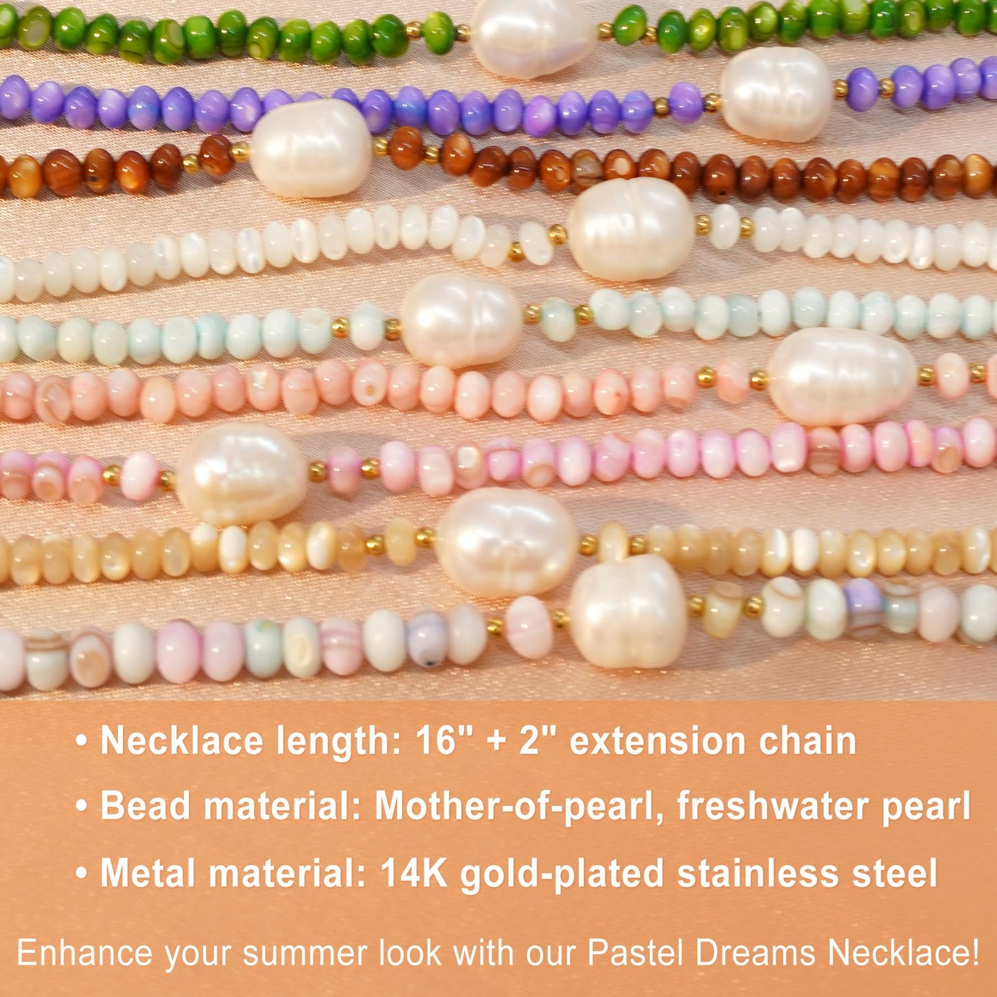 ERNAULO Beaded Necklaces for Women Seashell Beach Necklace with Freshwater Pearl 14K Gold Plated Boho Summer Handmade Jewelry CK-Seashell-White