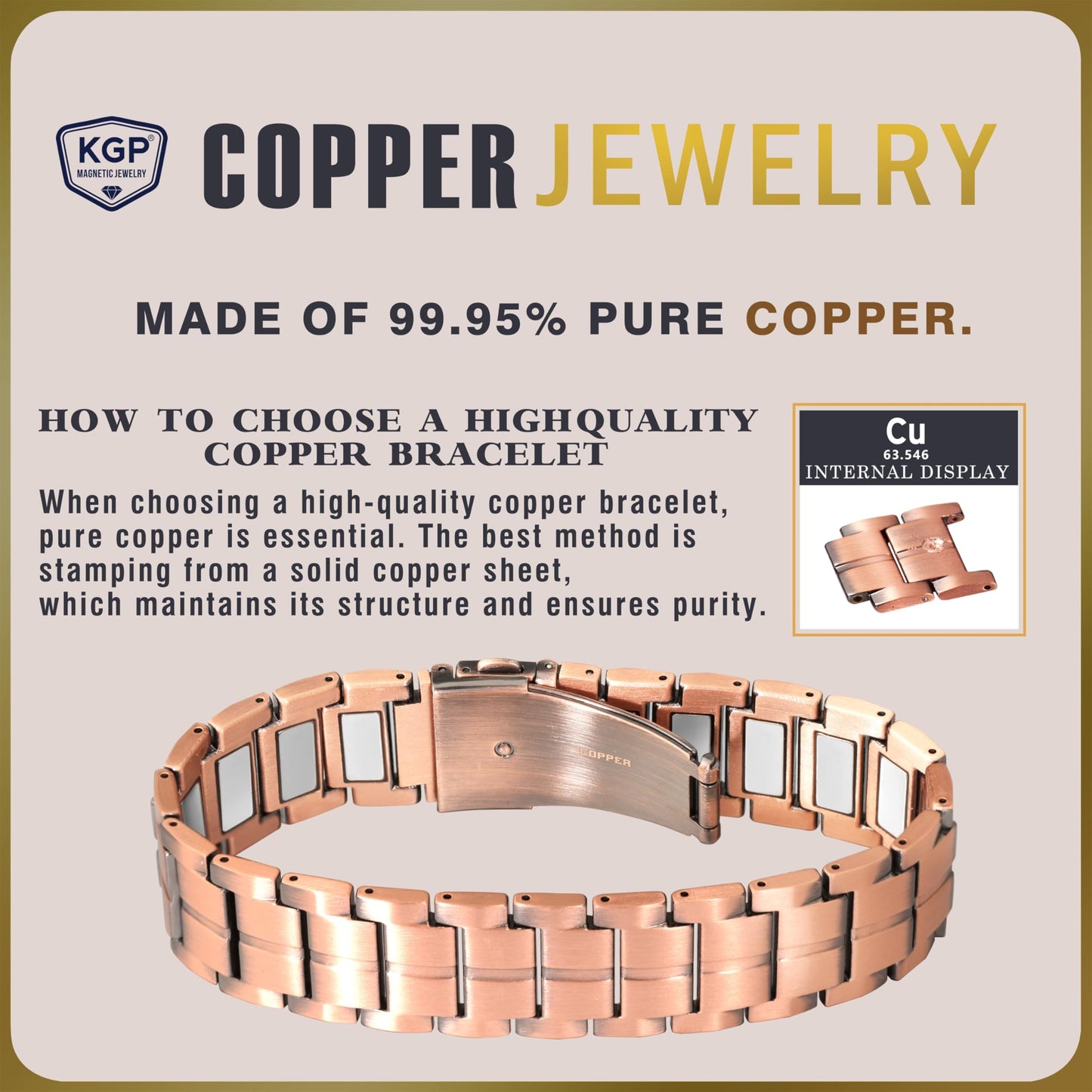 KGP® Mens Magnetic Copper Bracelet for Pain, 99.99% Solid Pure Copper with 5000 Gauss Ultra Strength Magnets, Adjustable Magnetic Therapy Jewelry with Gift Box