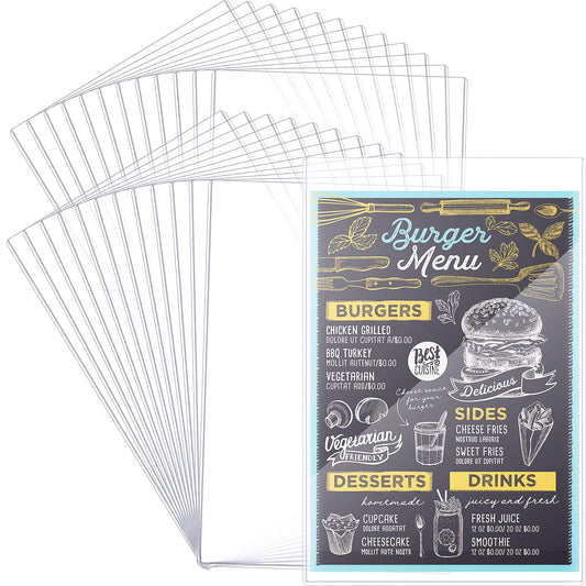 24 Pcs 11" x 17" Menu Cover, Rigid Print Protectors Double-Sided Clear Vinyl Menu Holder Heavy Duty Paper Sleeves Hard Plastic Poster Protector Sleeve for Page Sheet Photographs Document (24)