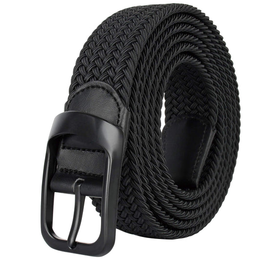 Drizzte Plus Size Mens Belt 67'' Casual Elastic Black Braided Stretchy Fabric Web Belts