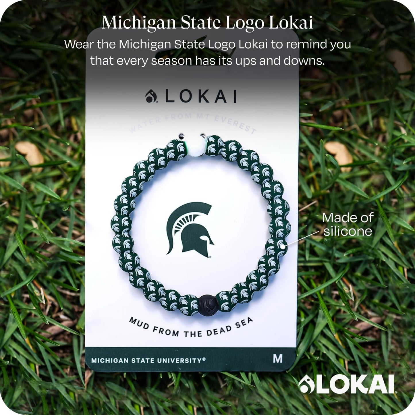Lokai Collegiate Silicone Beaded Bracelet for Women & Men, Michigan State - Medium, 6.5 Inch Circumference - Silicone Jewelry Fashion Bracelet Slides-On for Comfortable Fit