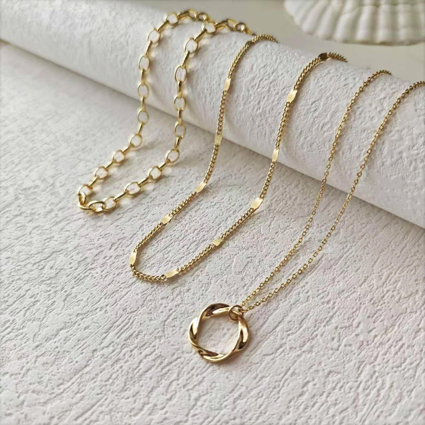 OGD Gold Layered Necklaces for Women 14k Gold Plated Dainty Stackable Choker Necklaces Trendy Layering Circle Paperclip Chain Cute Pendant Necklace Set Gold Jewelry for Women