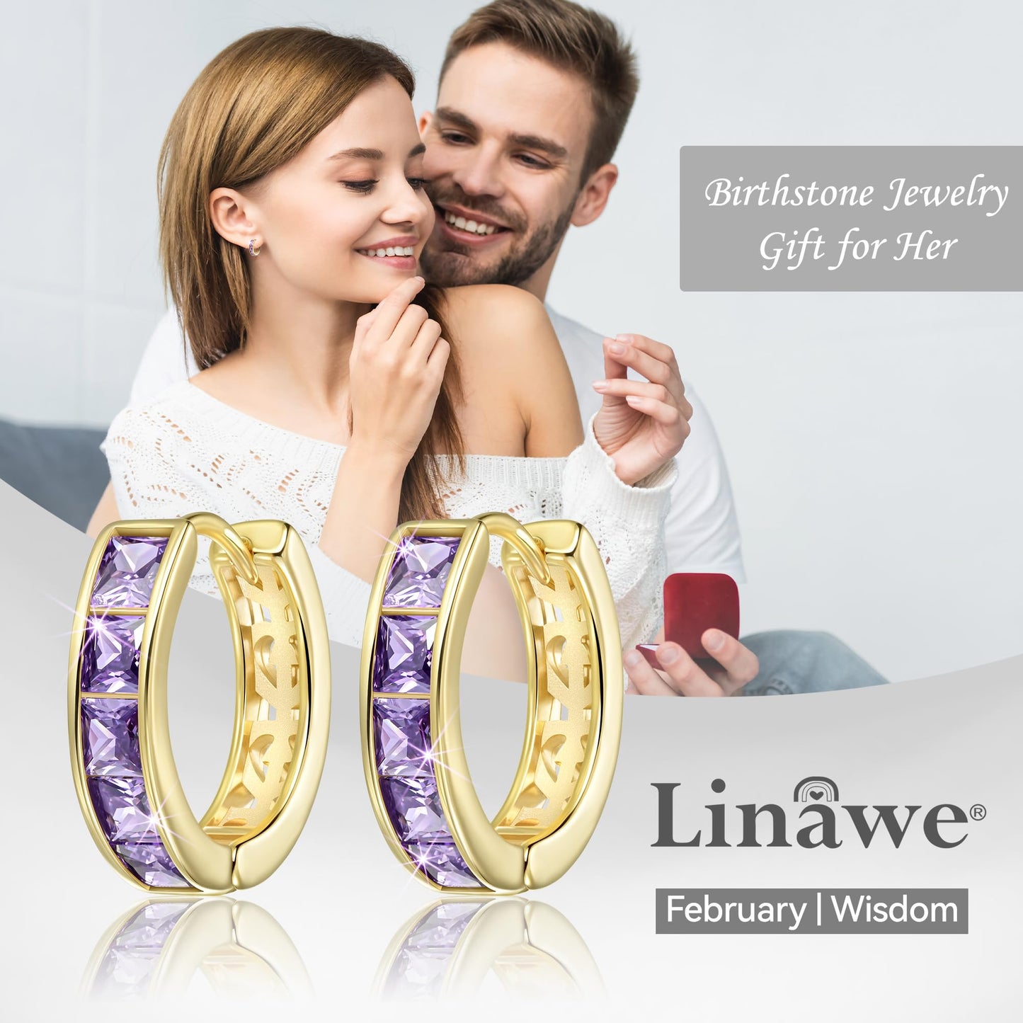 Linawe Purple Gold Hoop Earrings for Women Trendy, Cubic Zirconia Amethyst Earrings Studs, Helix Cute Small Cuff Hoop, Huggie Earrings, Ear Tragus Safety Pin Cartilage