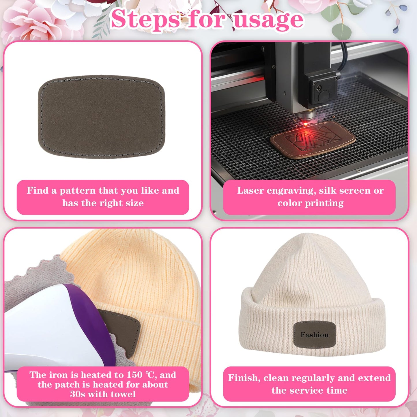 100 Pcs Blank Leather Hat Patches for Laser Engraving, Iron on Leather Patches for Hats, 10 Colors PU Faux Leatherette Adhesive Patch for DIY, Repair, Customization (3 x 2 inch)