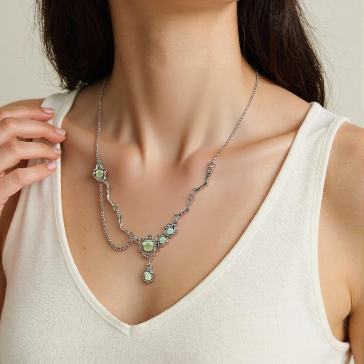 Buyongwant Y2k Irregular Necklace for Women Moonstone Cat Eye Fashion Collar Chain Design Spicy Silver Jewelry