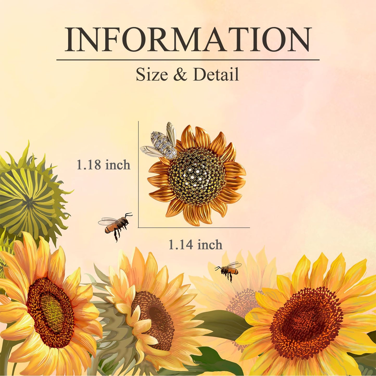 EMEGCY Sunflower Brooch for Women Fashion Sunflower Pin Rhinestone Bee Brooch for Crafts 18K Gold Plated Bee Lapel Pin Jewelry for Mom Wife Birthday Chrisamas