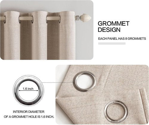 MIULEE 100% Blackout Linen Textured Curtains - Extra Long 112 Inches, Thermal Insulated, Natural Beige (2 Panels)