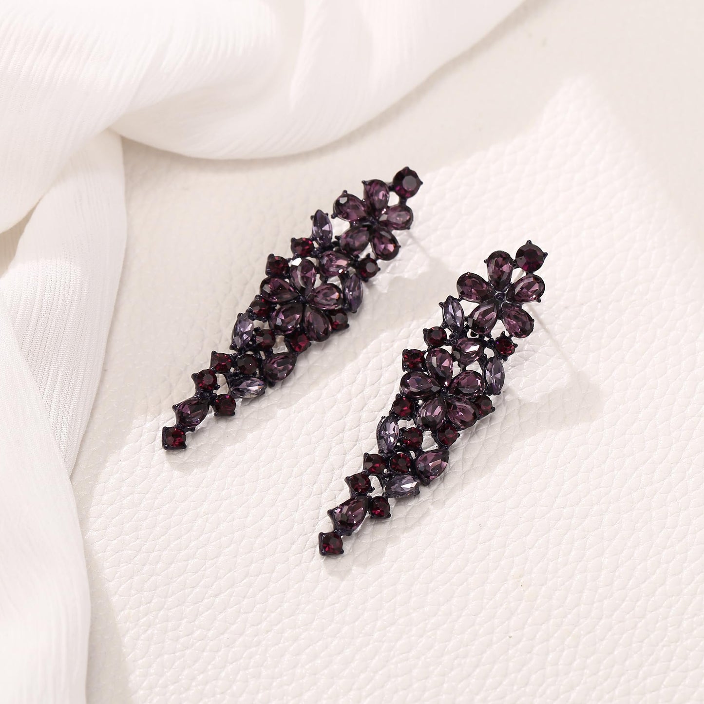 EleQueen Sparkle Marquise Rhinestone Crystal Statement Dangle Earrings for Women, Purple-Tone Purple Crystals Art Deco Prom Chandelier Jewelry for Wedding Bridal