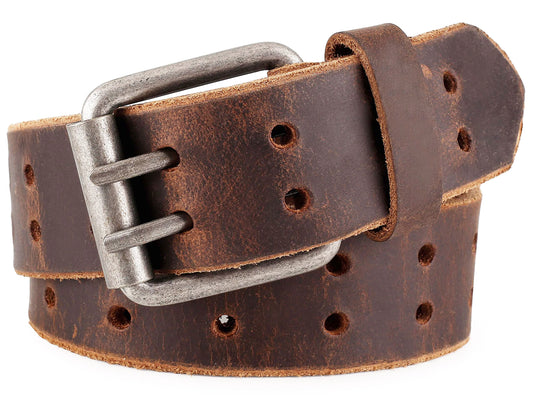 F&L CLASSIC Leather Work Belt, Heavy Duty Double Prong Genuine full grain Leather Belts for Men 1 1/2", Mens Casual Belts for Jeans,3190,size 38,tan