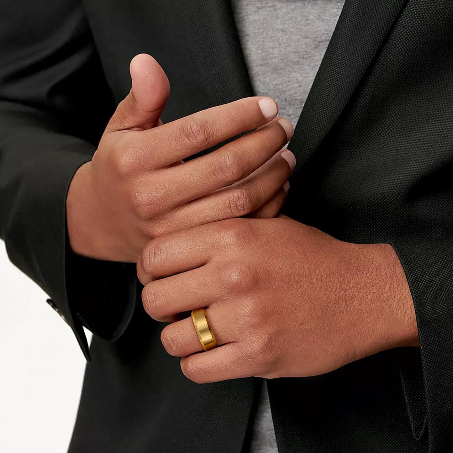 Jstyle Stainless Steel Rings for Men Women 8MM Wedding Band Rings Matte Surface - Beveled Polished Edge Mens Ring Size 9 18K Gold Plated Ring for Men
