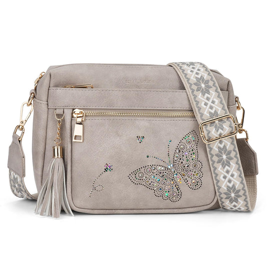 KITEVIUN Crossbody Bags for Women Trendy Leather Crossbody Purse Shoulder Handbags Butterfly Design