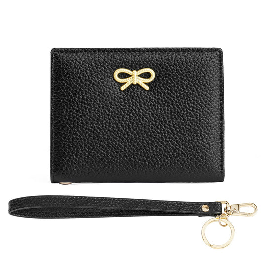 GOIACII Women's Small Bifold Cute Bow Wallet Rfid Blocking Ladies Card holder Wristlet with Zipper Coin Pocket Black