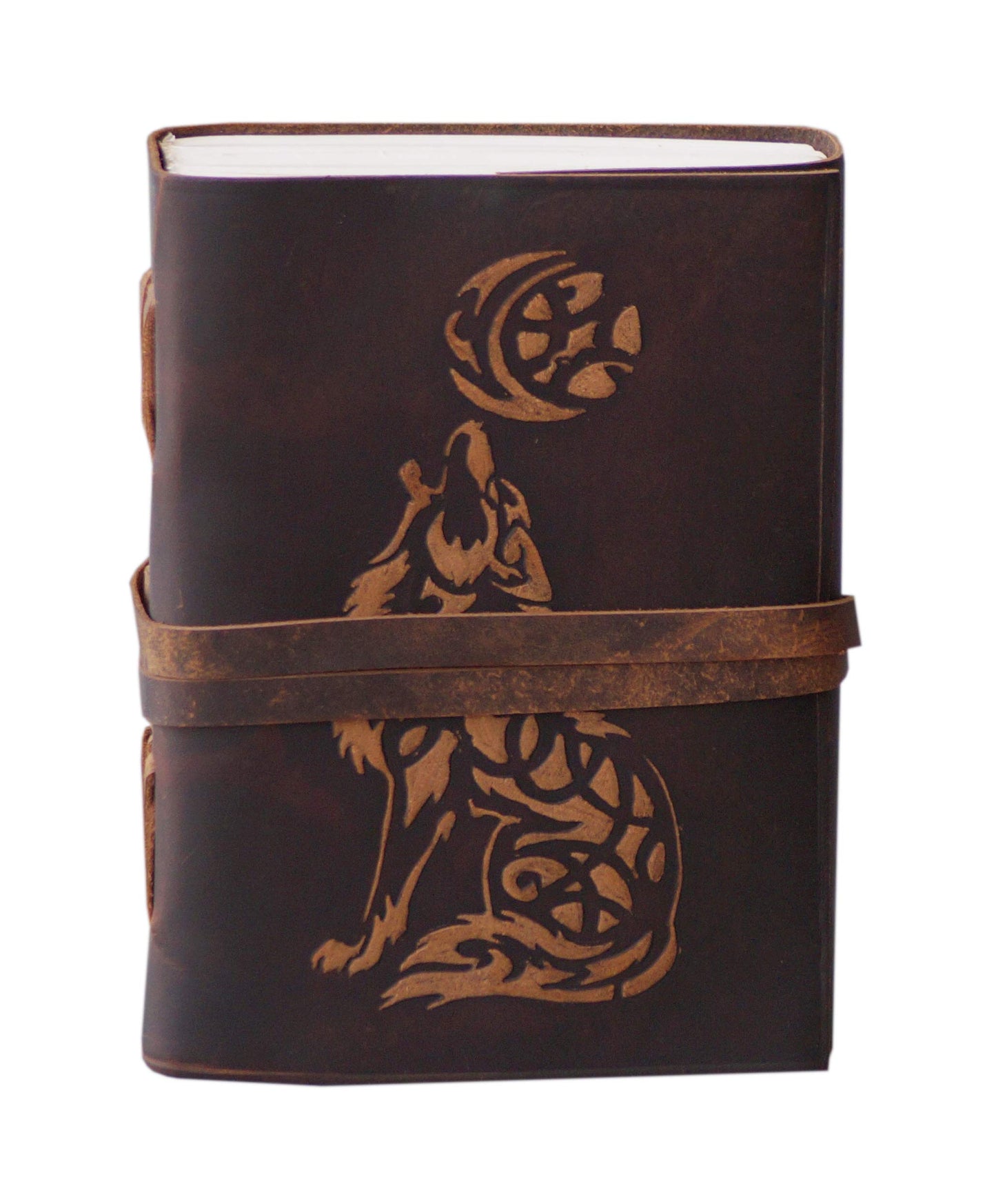 Wolf Leather Journal Book of Shadows Notebook Handmade Daily Notepads for Men & Women Blank Paper 7x5 Inches - Best Gift for Art Sketchbook, Notebook Wolf Lovers Unique Gifts For Mom ,Sister Gifts for Wife her ,Wolf Stuff Gifts for Men Women (Brown)