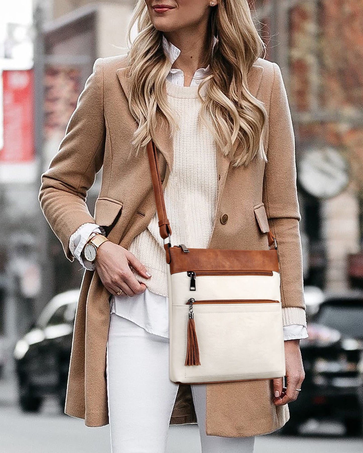 MASINTOR Crossbody Purses for Women, Multi Pocket Casual Crossbody Bag, Soft Leather Adjustable Strap Shoulder Bag with Tassel