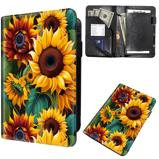 Server Books for Waitress,Leather Waiter Book Server Wallet with Zipper,Cash Check Bill Receipt Holder Presenter,for Bartender,Waiter,Waitress Accessories,Server Apron,Beautiful Sunflower