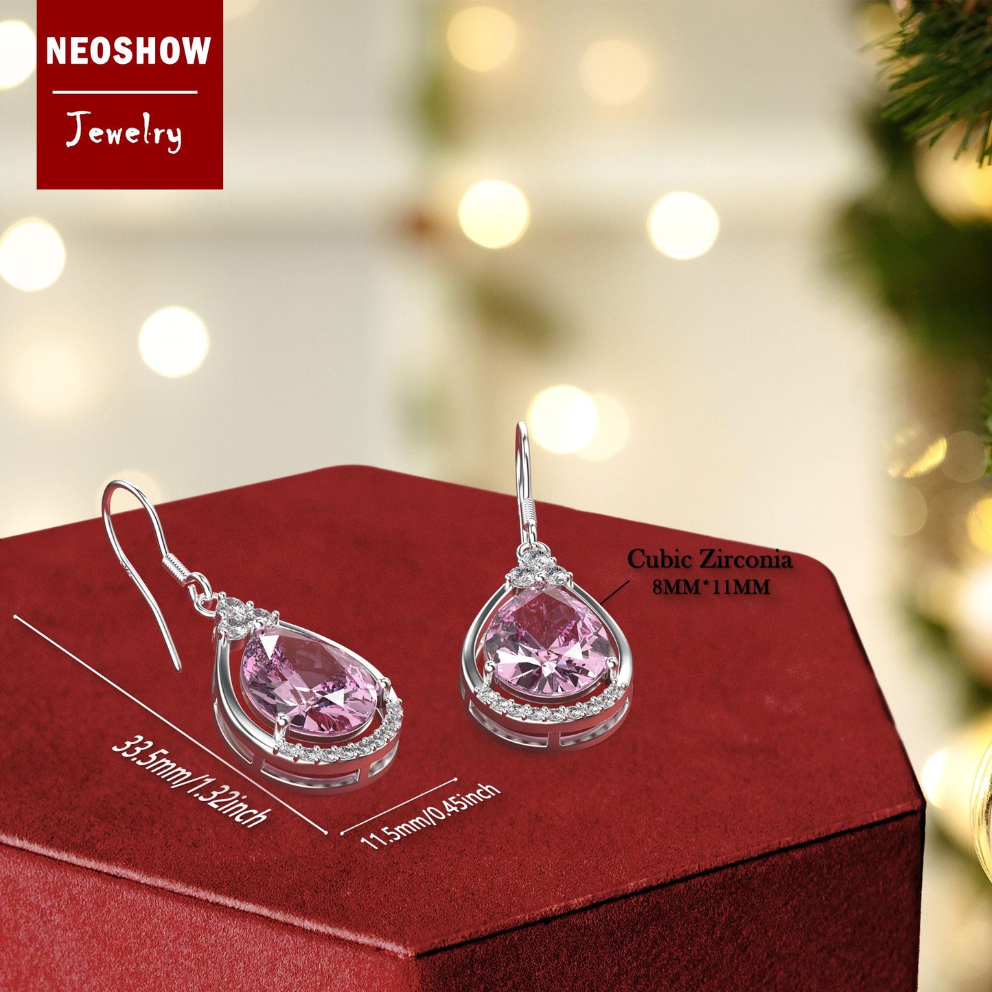 18K White Gold Plated Sterling Silver Teardrop Cubic Zirconia Drop Dangle Earrings for Women Pear Cut CZ Diamond Dangle Earrings Hypoallergenic Jewelry (Pink)
