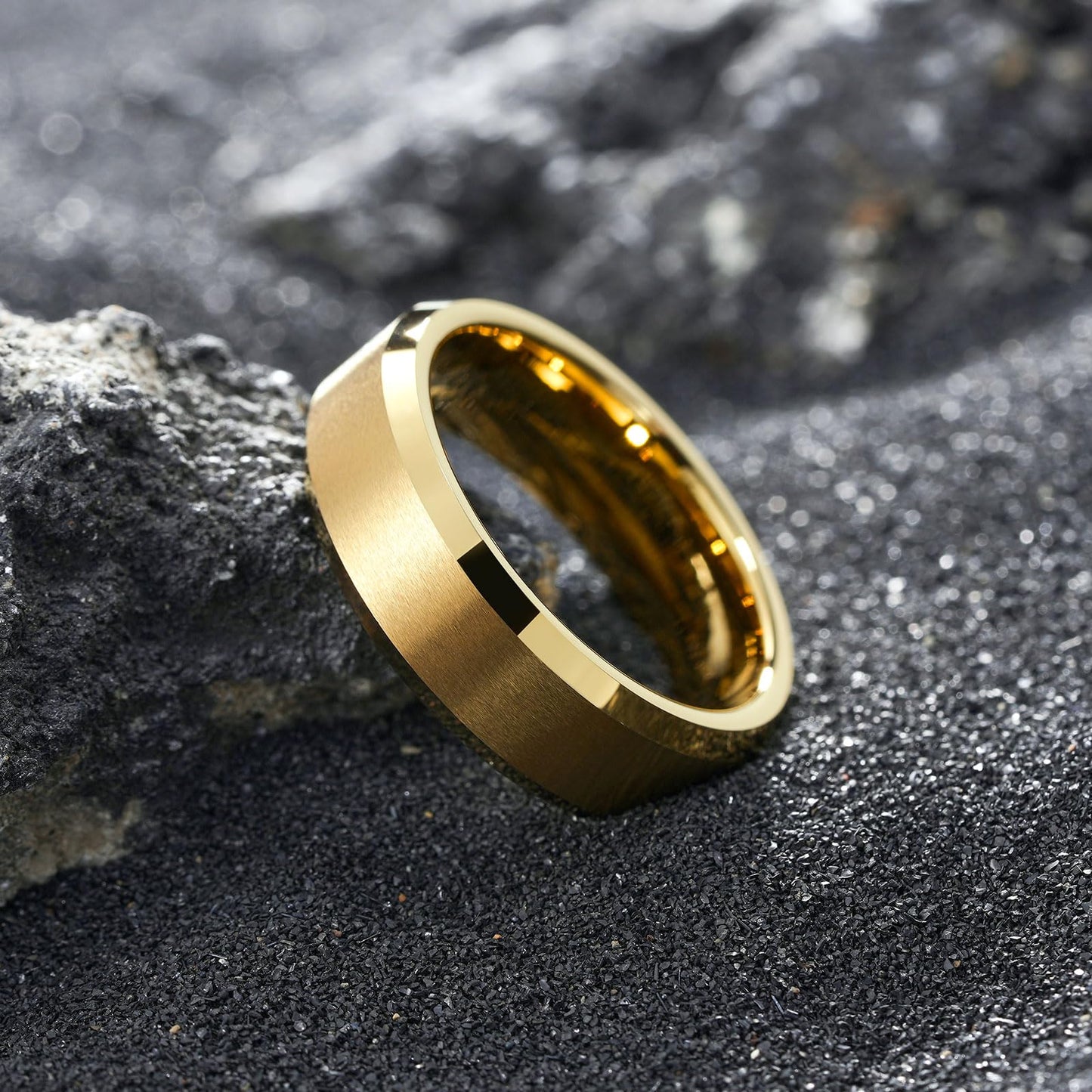 King Will 7mm Basic Tungsten Rings For Men Gold Wedding Band Polished Edge Brushed Matte Promise Ring Comfort Fit (Size 14)