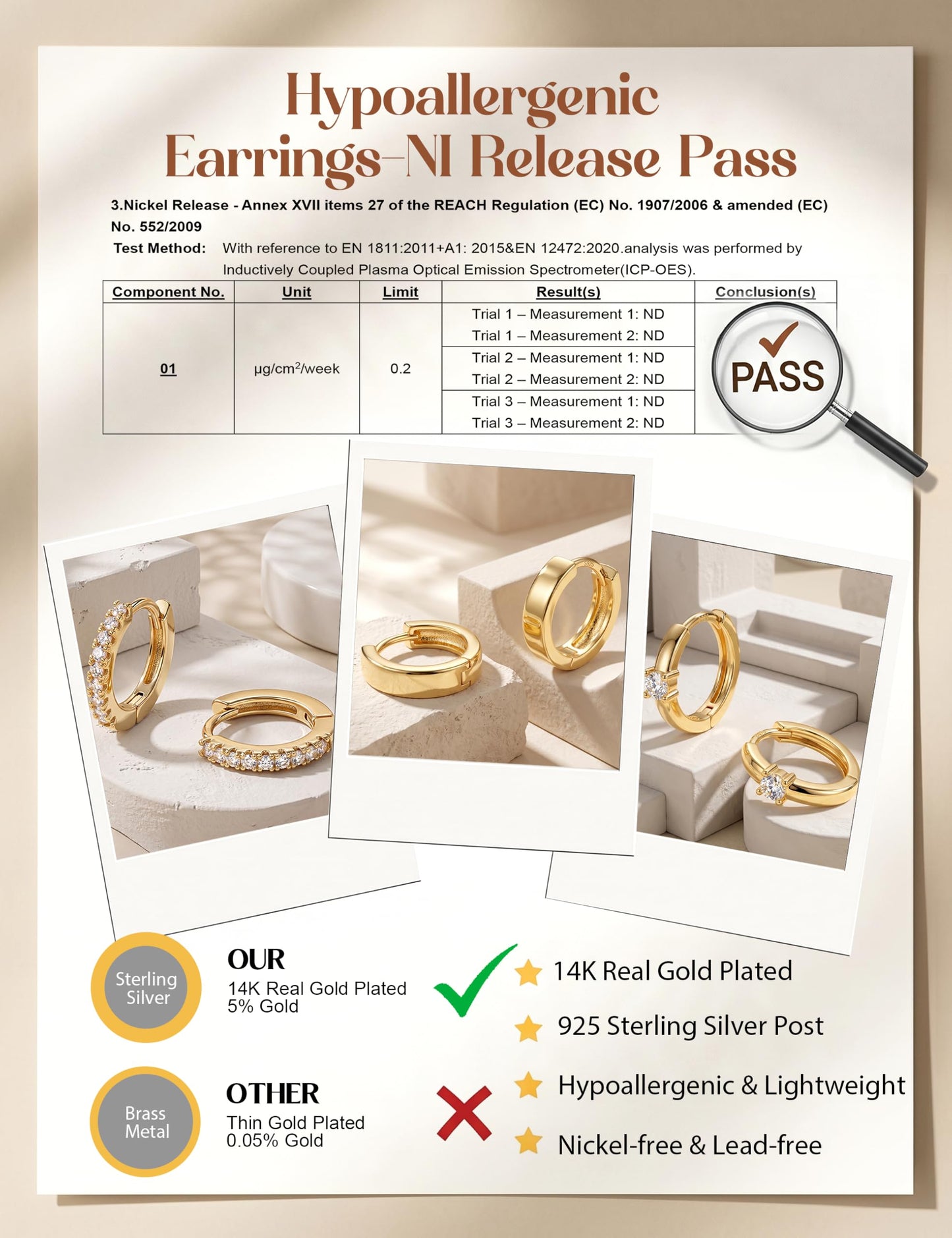 MILACOLATO 3Pairs Small Hoop Earrings Set for Women Trendy 14K Gold Filled Sterling Silver Post Hoop Earring Hypoallergenic Huggie Hoop Earrings Stacks for Multiple Piercing Lightweight