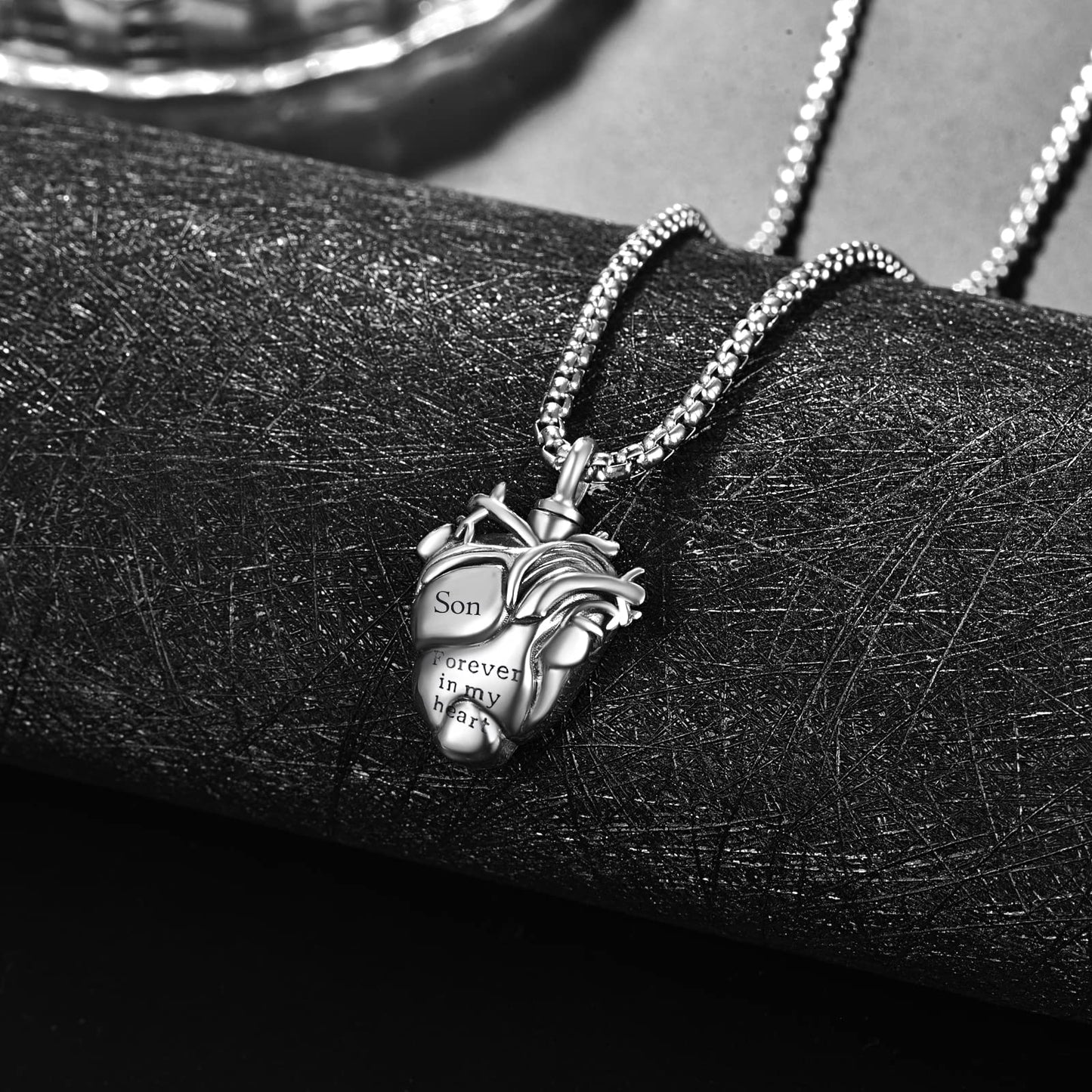 Anatomical Heart Urn Necklaces for Ashes Sterling Silver Ash Pendants Cremation Jewelry Son Keepsake Pendant Memorial Jewelry Gifts for Loss of Son
