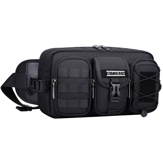 WITZMAN Fanny Pack for Men Fashion Waist Zipper Pack Bags Mens Belt Bag with Multi-pocket for Traveling Daily Walking（B733 Black）