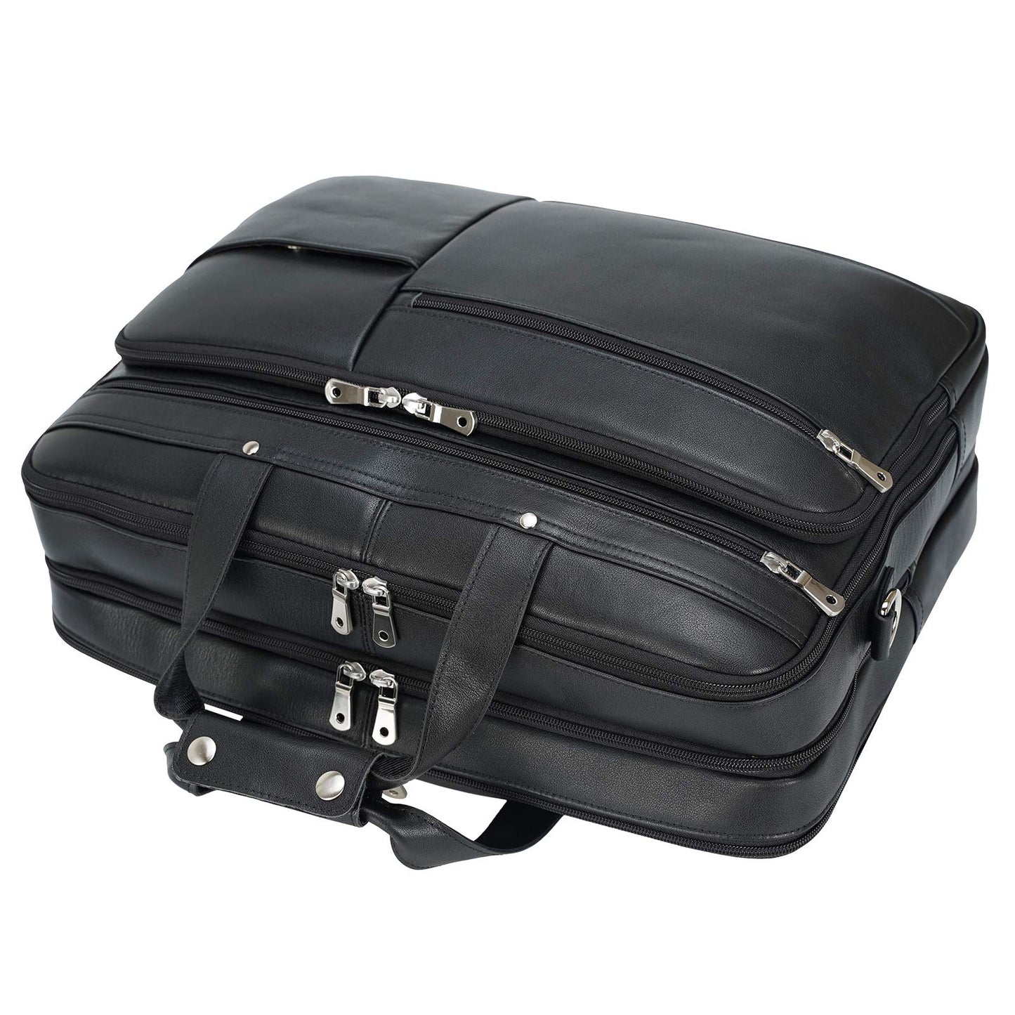 Polare X-Large 18" Napa Leather Briefcase For Men Business Travel Case Messenger Bag Fits 17.3" Laptop (Black)