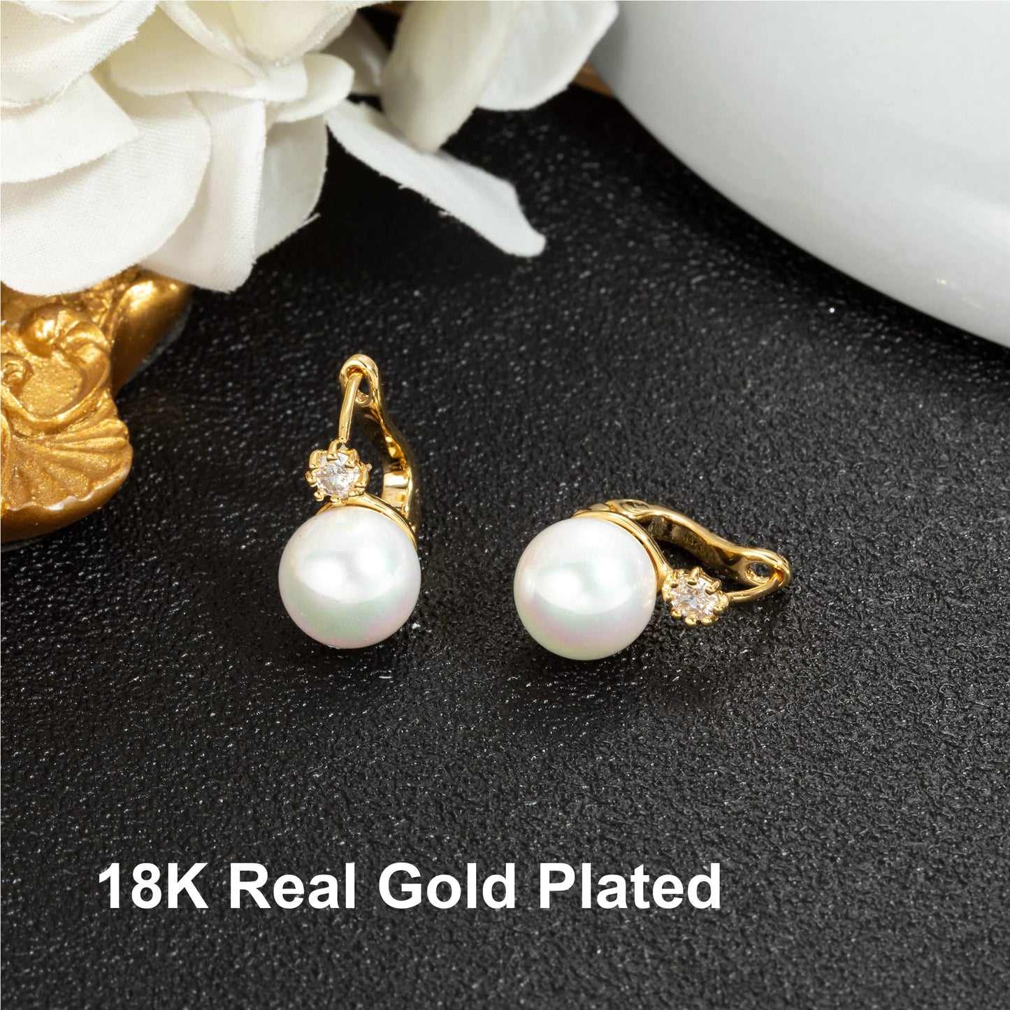 Pearl Earrings for Women 14K Gold Plated Hypoallergenic Pearl Earrings 5A Cubic Zirconia Dangle Earrings Elegant Jewelry (5-Gold)