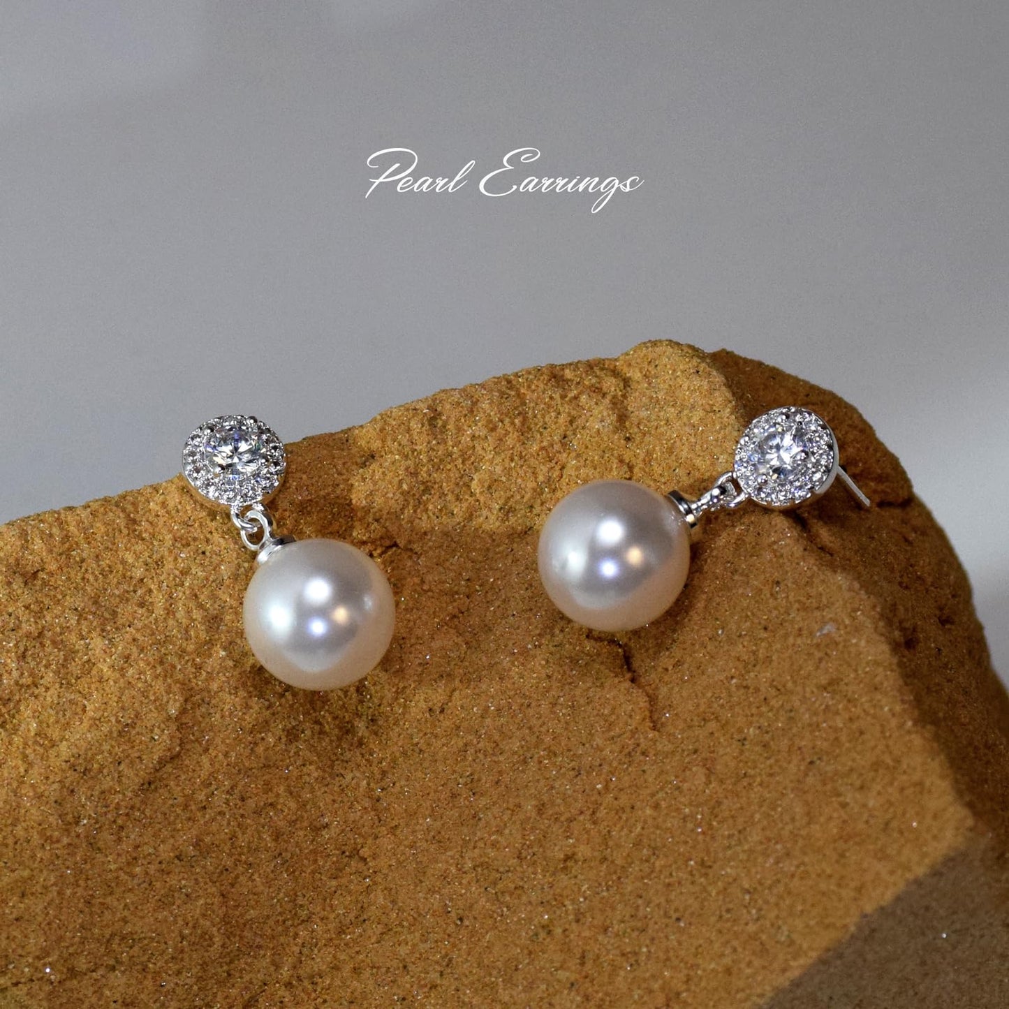 Elegant Imitation Diamond Pearl Drop Earrings Bride Bridesmiad Dangle Pearl Earrings for Women Wedding Party Everyday Wear (White)