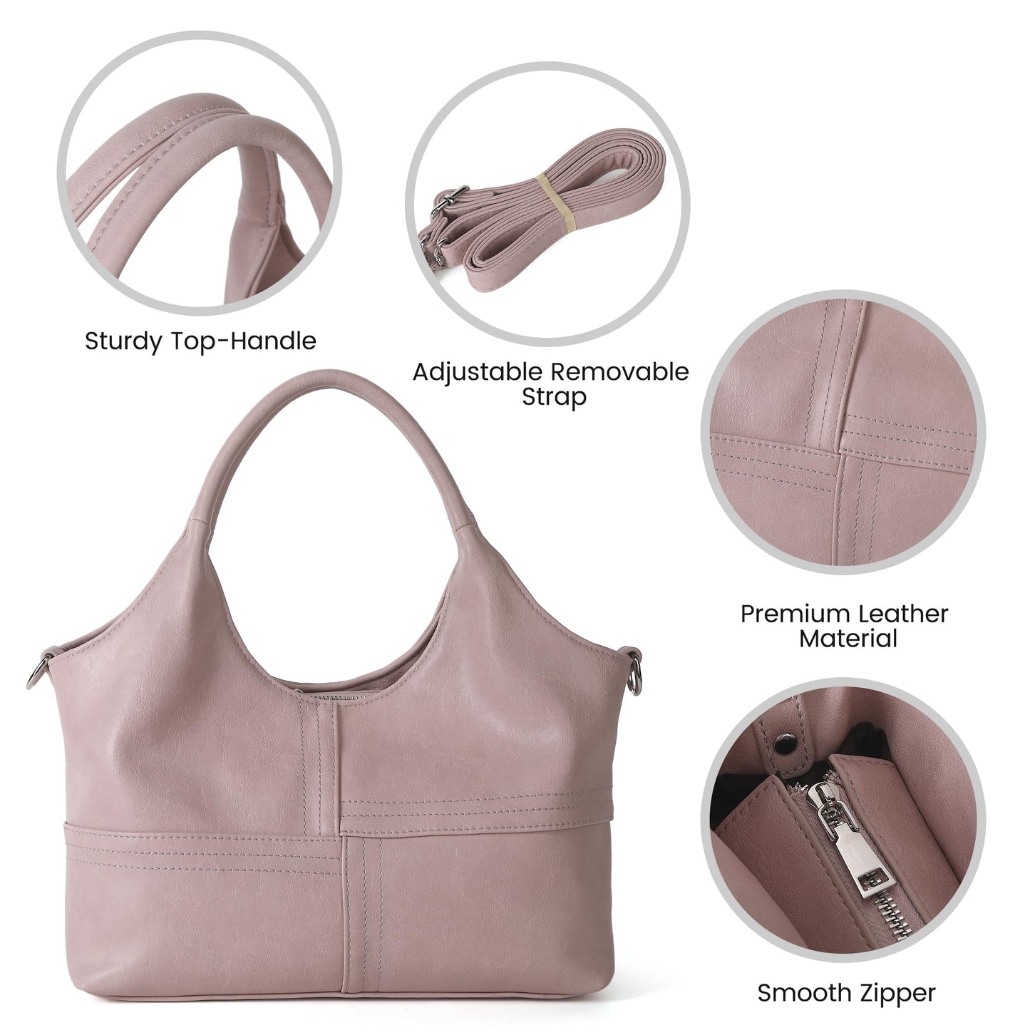 KOGTLA Vegan Leather Purses for Women with Detachable Satchel Strap, Ladies Handbags, Tote Hobo Bags with Top Handle Pink