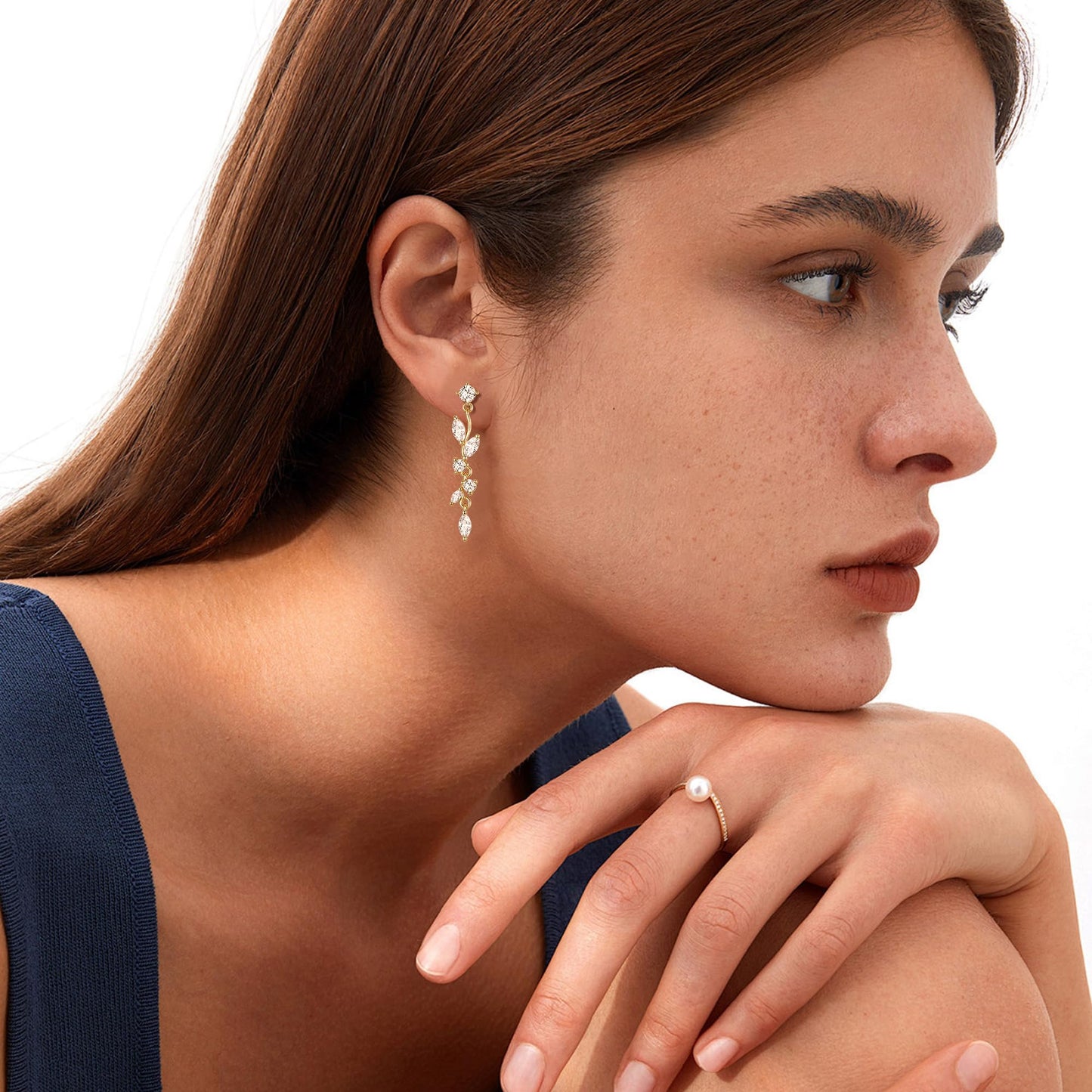 FANZE Marquise Cubic Zirconia Wedding Earrings for Women Brides Bridesmaids, Crystal Dangle Drop Gold Earrings for Women Jewelry Gifts