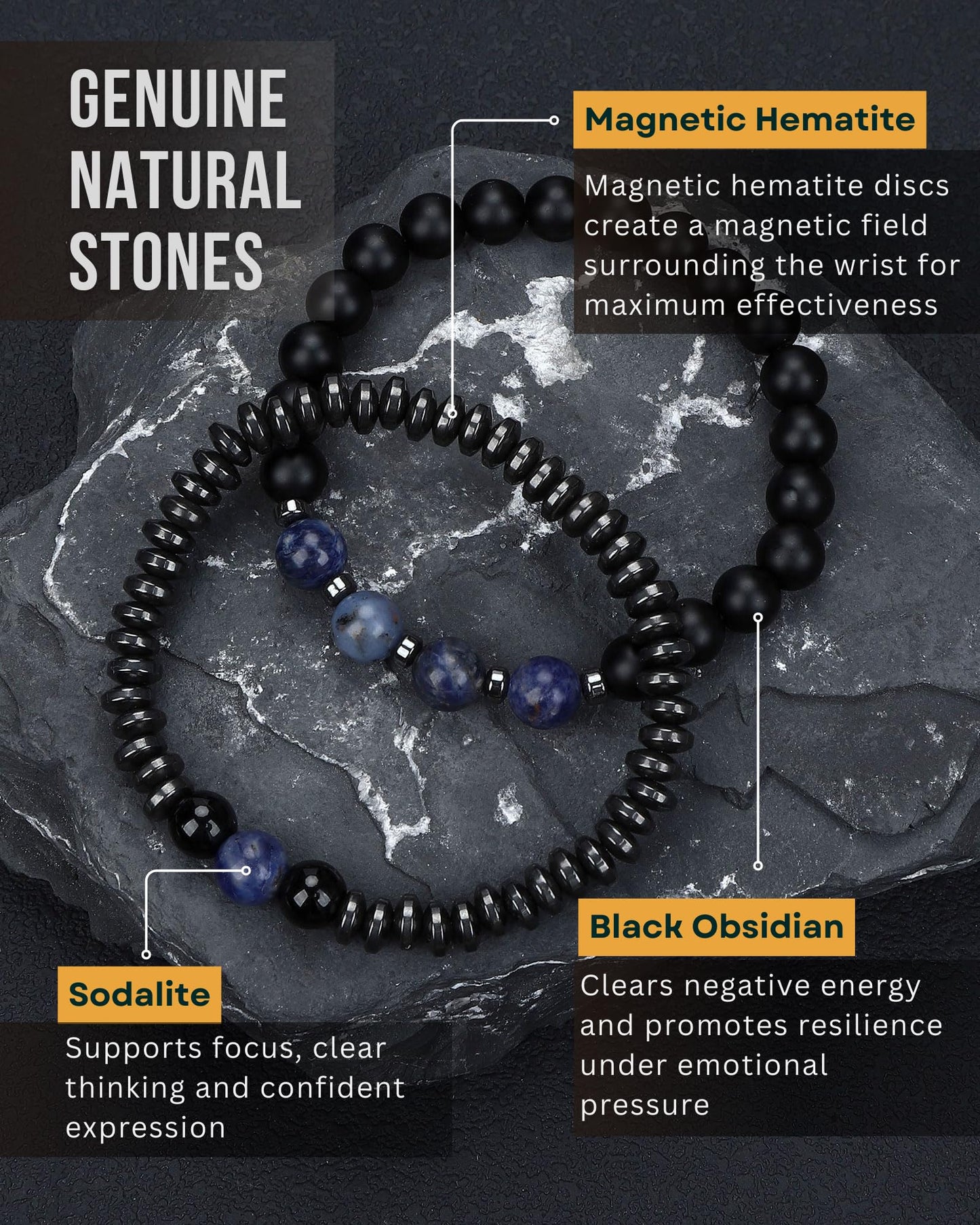 WestLuna Magnetic Hematite Bracelet for Women Men, Adjustable Magnetic Healing Black Obsidian Sodalite Stone Beaded Bracelets, Slimming Crystal Chakra Energy Bracelet Gift (Sodalite, Medium)