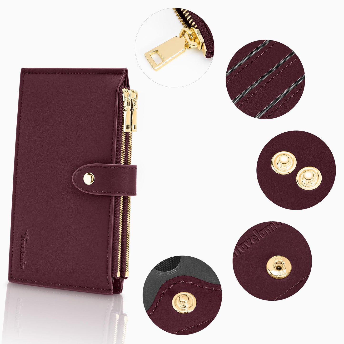 Travelambo Leather Wallets for Women Slim RFID Blocking Bifold Credit Card Holder Wallet