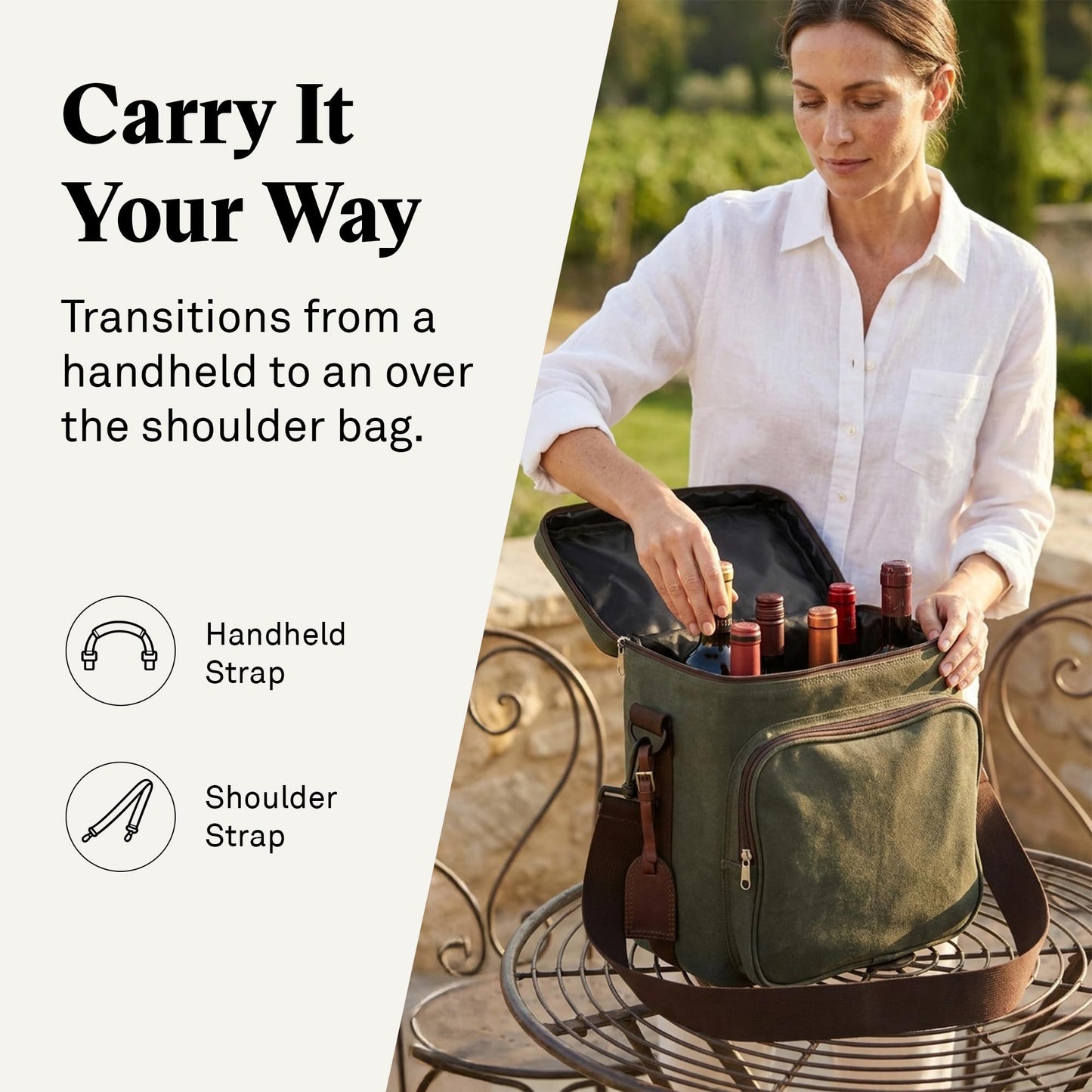 Wine Enthusiast 6-Bottle Waxed Canvas Wine Bag Tote Insulated Wine Carrier Cooler Travel & Picnics Holds Tall Bottles Includes Ice Pack Chilling Reusable Tote Bag for Wine Gifts & Outdoor Gatherings
