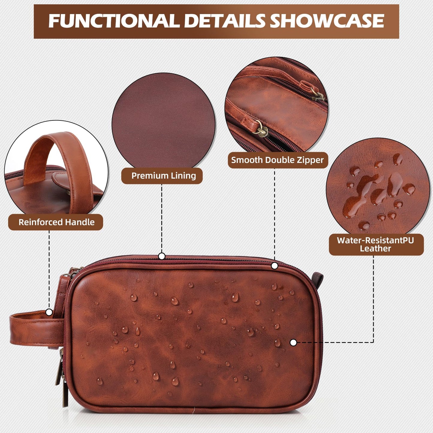 Personalized Travel Toiletry Bag for Men, Father Day Gifts, Engraved Initials Waterproof PU Leather Toiletry Bag, Large Capacity Portable Shaving Bag, Unique Birthday Gift for Men Dad Husband Him,M