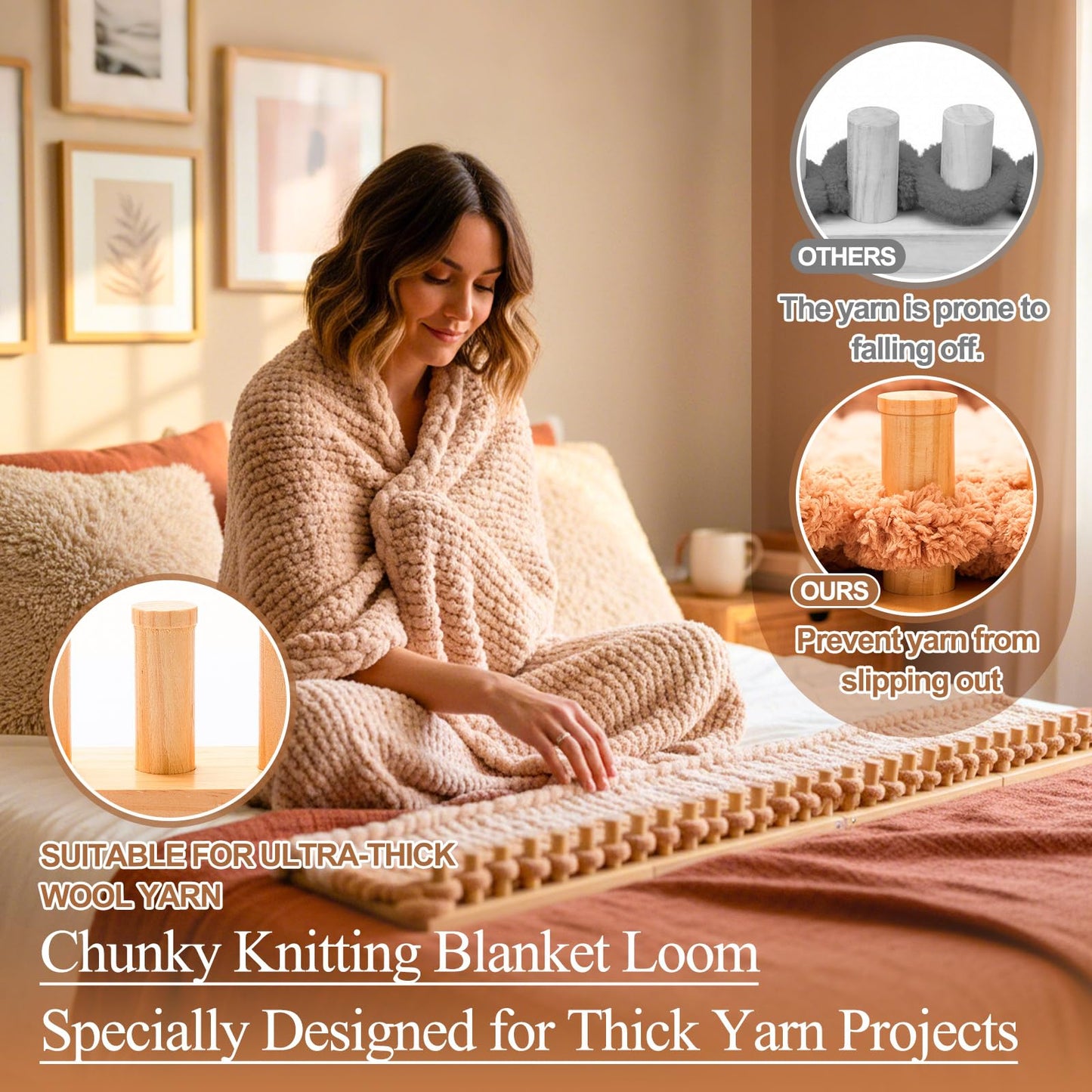 Novabright 67'' Extra Large Chunky Knitting Loom Knitting for Blanket Making 2 in 1 Making Loom for DIY Throw Blankets Adjustable Size Chunky Knit Foldable Weaving Kit for Beginner Yarn Craft