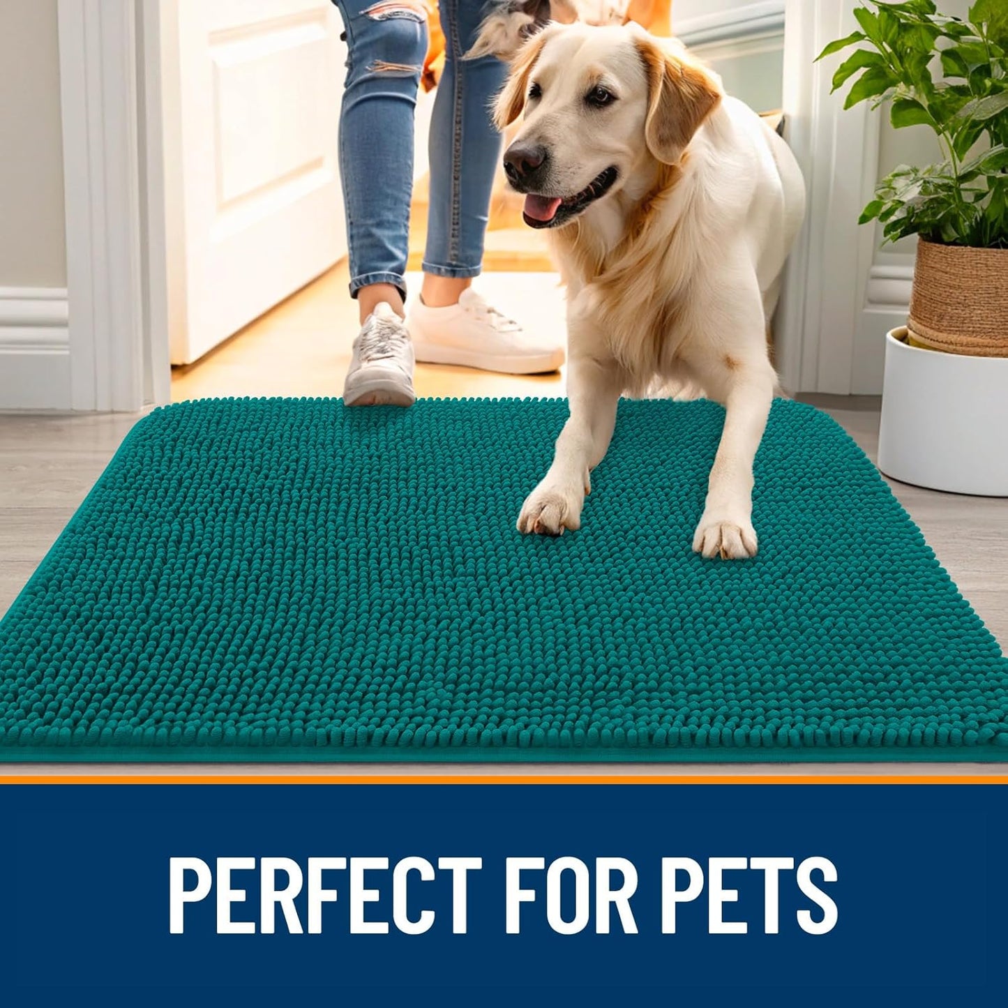 OLANLY Dog Door Mat - Absorbent Non-Slip Washable Doormat for Muddy Paws | 59x32, Lake Blue