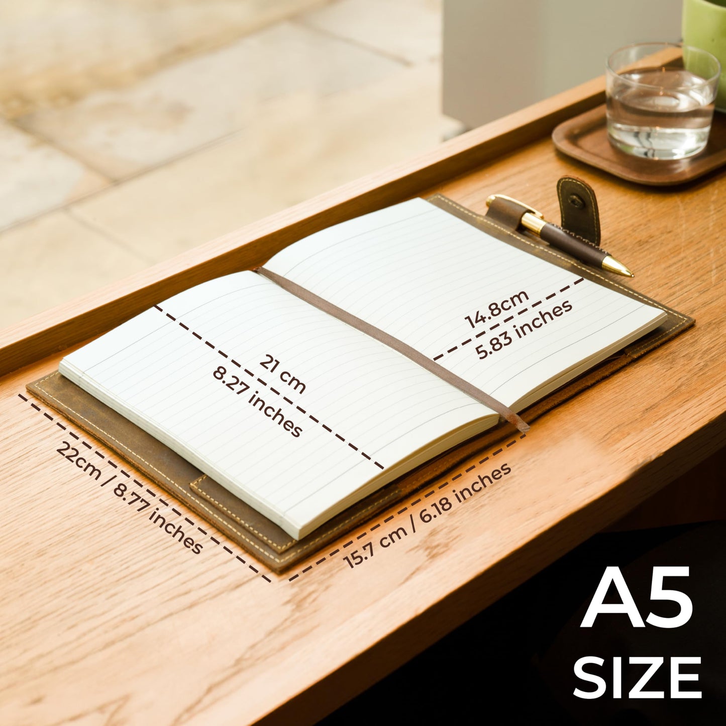 Sovereign-Gear Religious Refillable Leather Journal - Handmade A5 Writing Notebook with Pen - “Trust in the Lord” Proverbs 3:5 Embossed Diary with 2 Lined Inserts & Pen Holder - 480 Pages