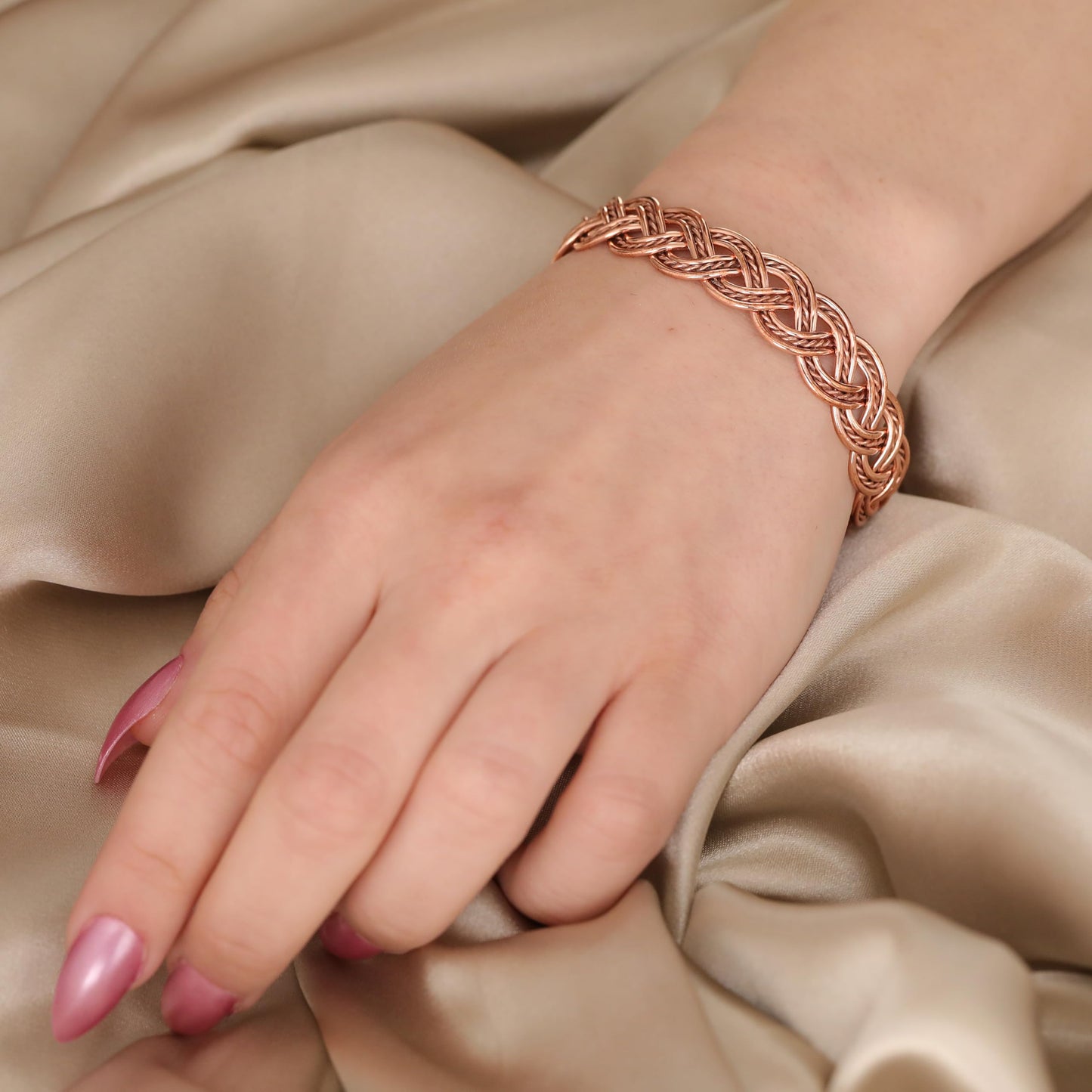 Handmade Elegant Copper Bracelet for Women - Pure Copper Bracelet for Pain Relief and Stress Relief - Adjustable Entwisted Copper Bracelet to Fit many Size Wrist(fancy knitted) (fancy knitted)