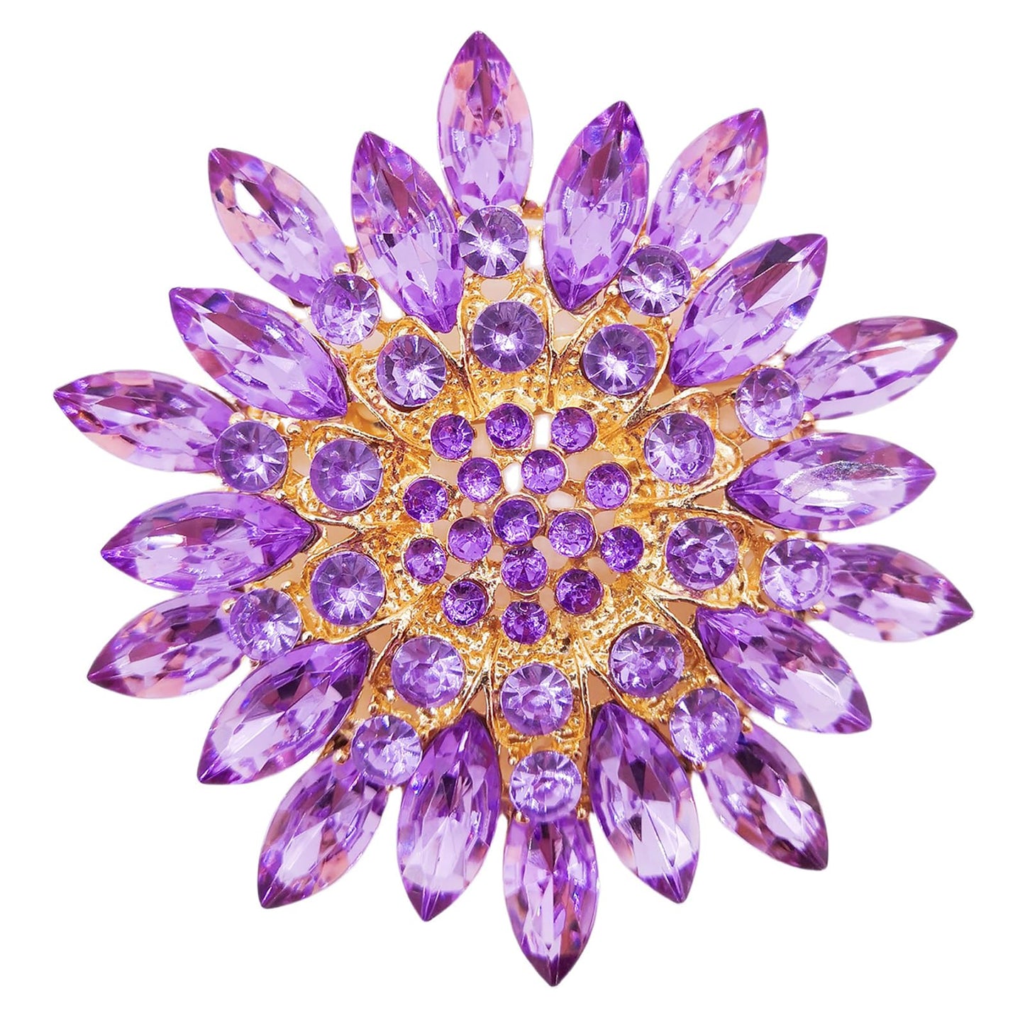 Rhinestone Large Flower Brooches Pins for Women Fashion Sparkly Crystal Sunflower Statement Brooch Wedding Party Suit Dress Formal Jewelry Accessories (purple)