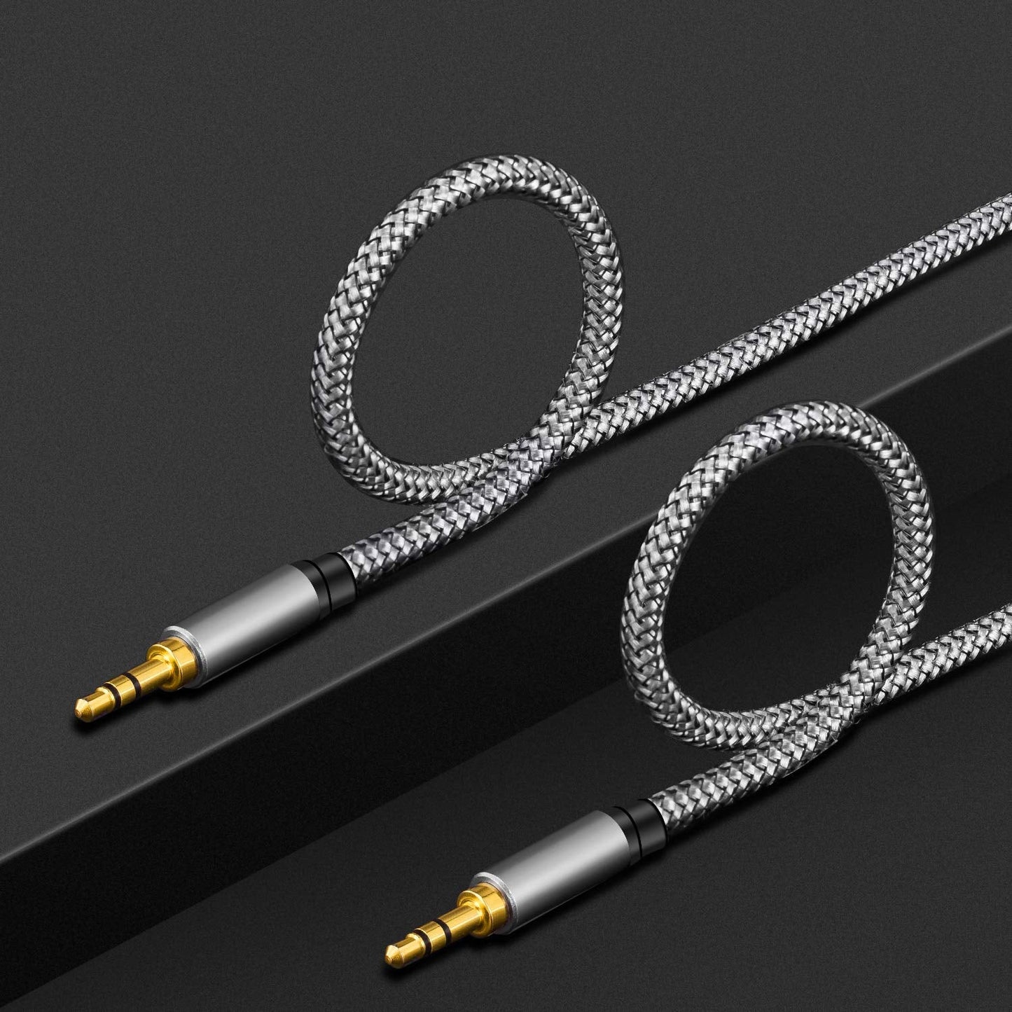 3.5mm 6Ft, More(6Ft/2M,Silver) Tan QY Nylon Braided Aux Cable Audio Auxiliary Input Adapter Male to Male Cord